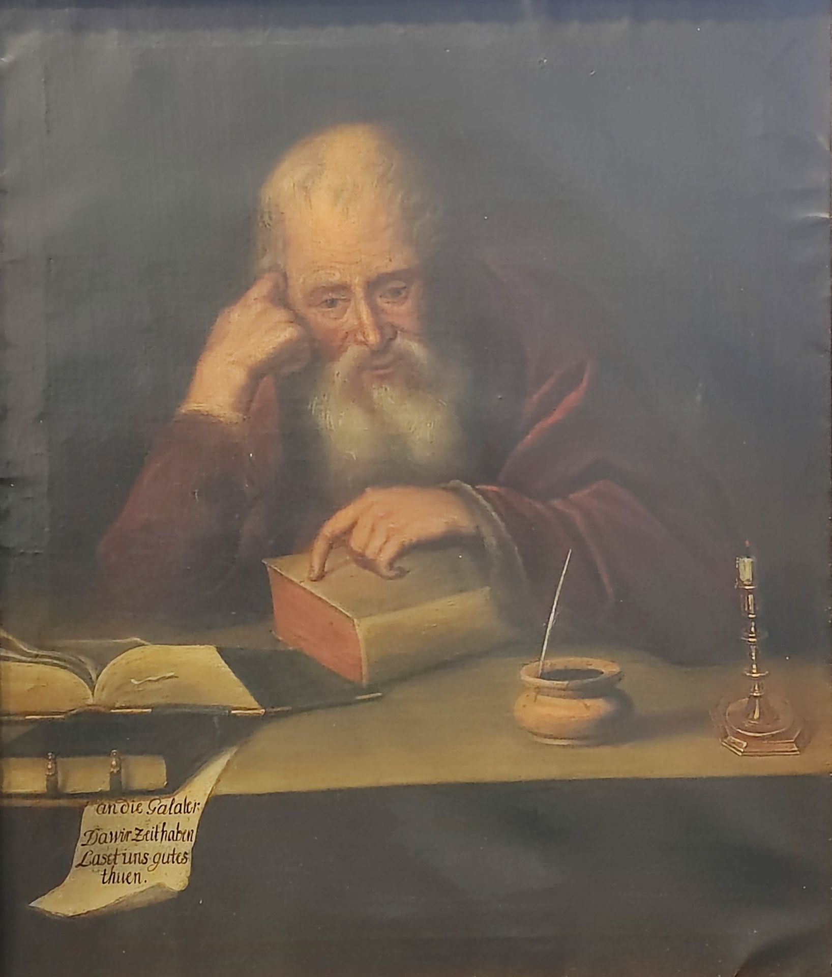 "Apostel Paulus schreibt den Galaterbrief" im altmeisterlichen Stil um 1900 - Image 2 of 4
