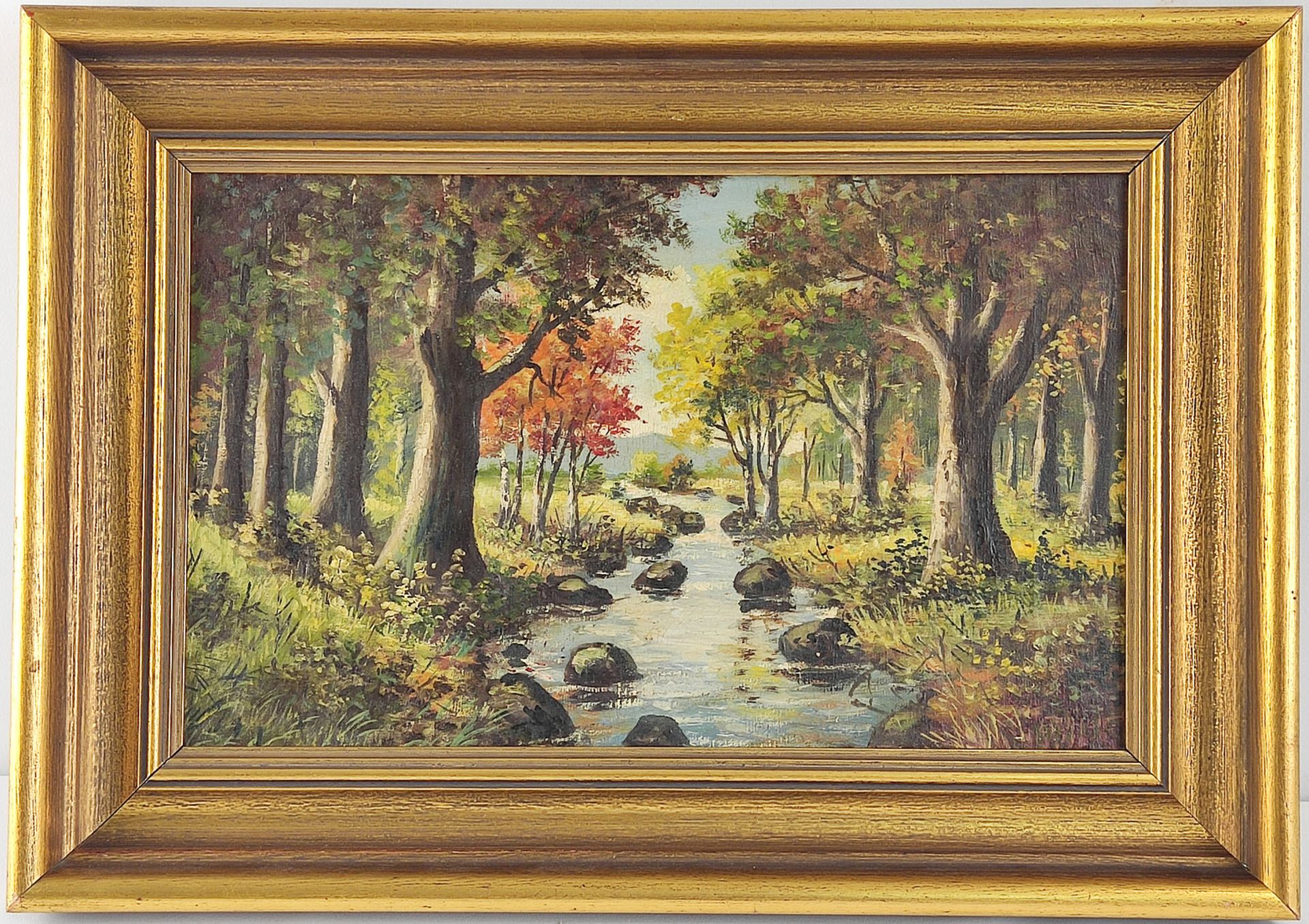 E. Uhlik, Waldlandschaft m. Bachlauf, Öl/Leinwand, 26x42,5cm