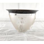 Glasbowle mit Silbermontierung Stil LALIQUE mit reliefierten Meerjungfrauen