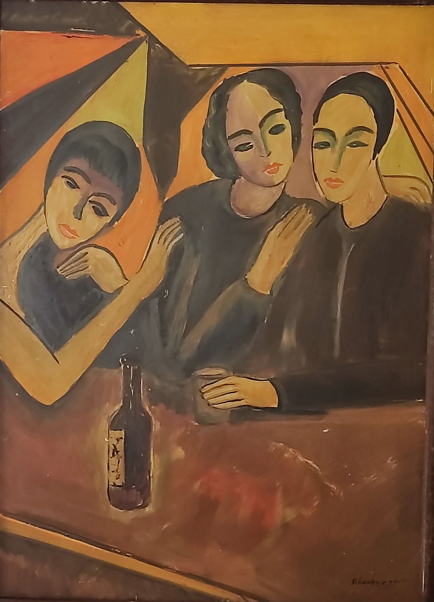 Kopie nach Armand Schönberger (1885-1974), "Personen im Café", Öl/Platte