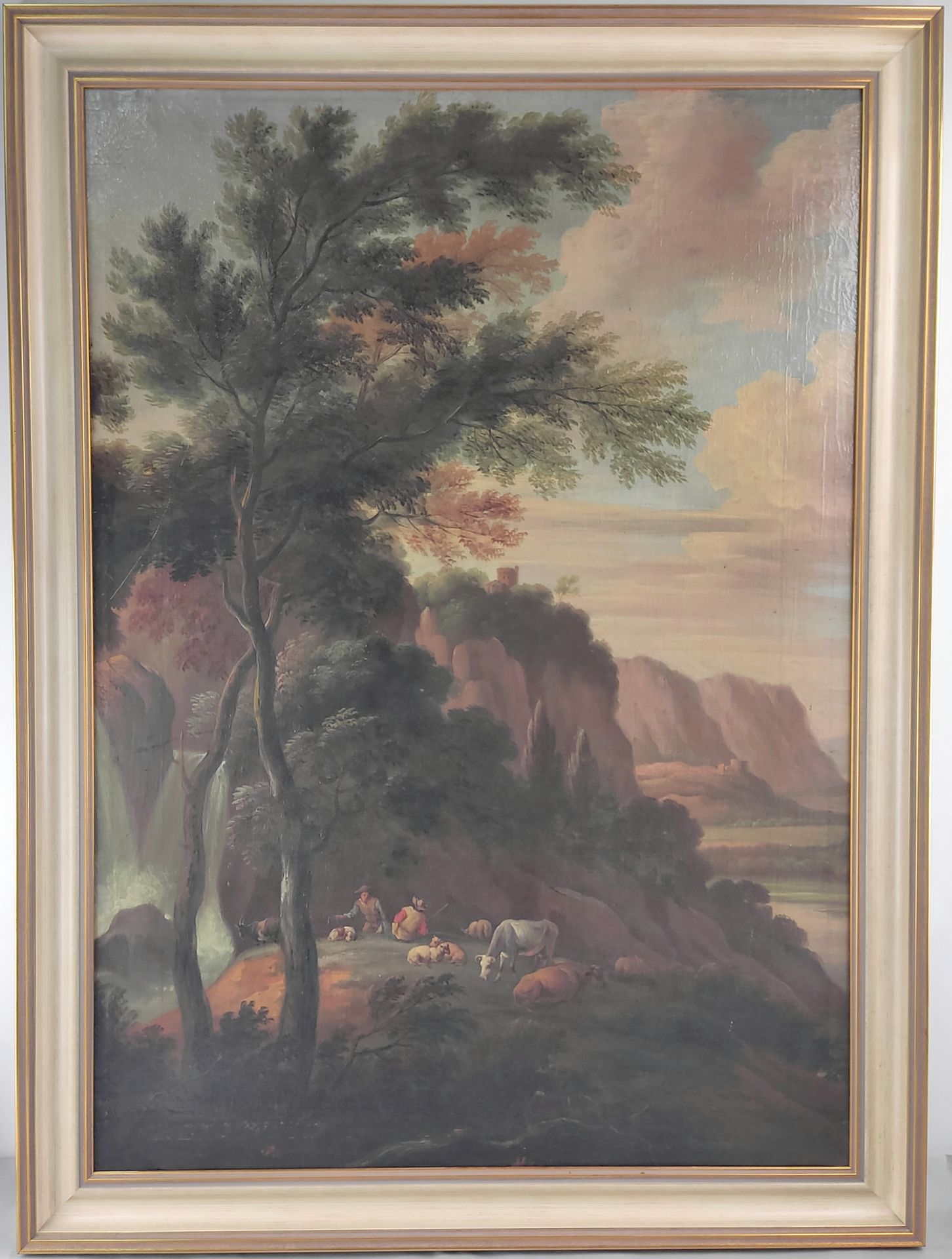 "Berglandschaft mit Hirten bei der Rast" Öl/Leinwand, 19.Jh.