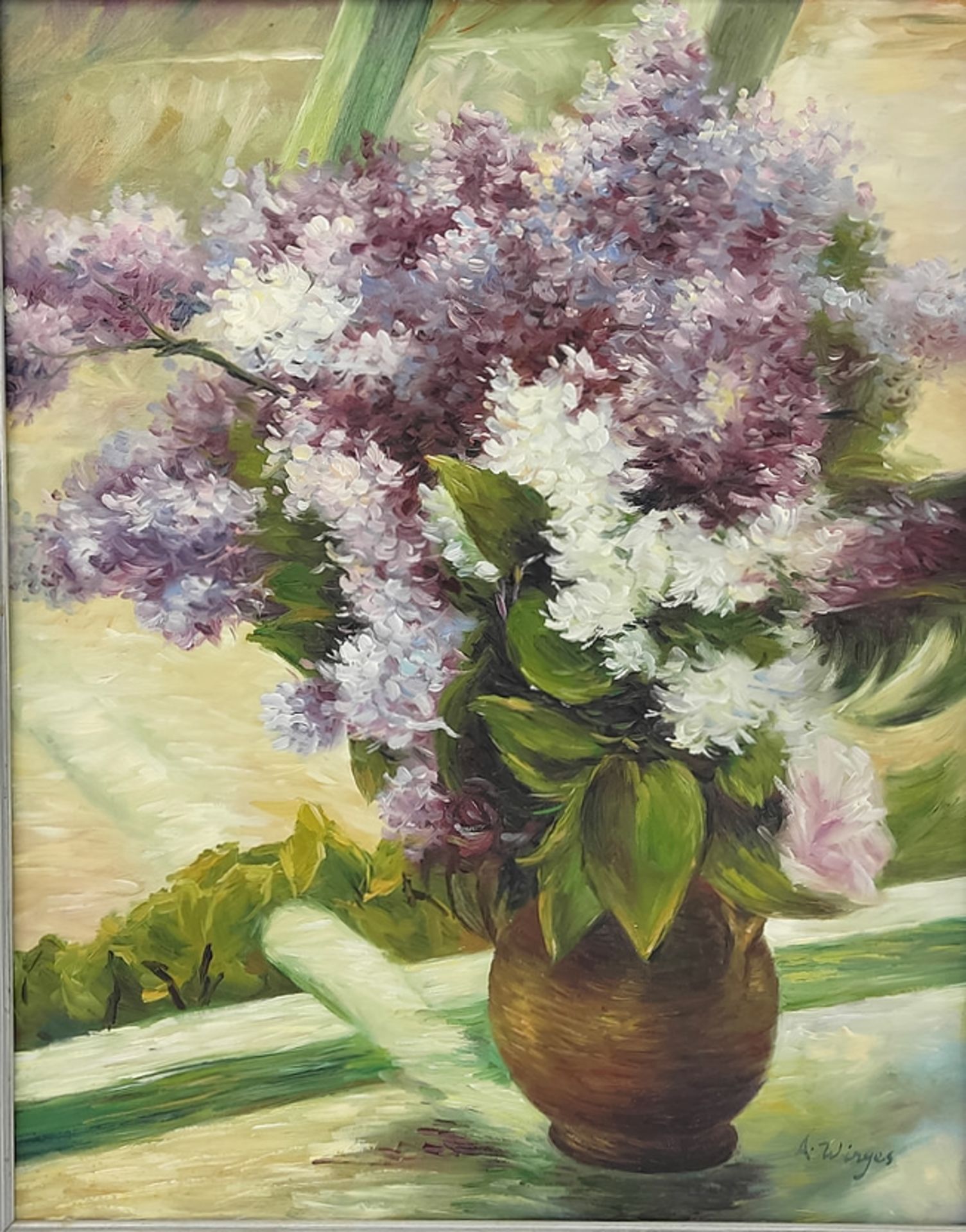 A.Wirges, Stillleben "Flieder in Vase", Öl/Leinwand, 50x40cm - Image 2 of 3