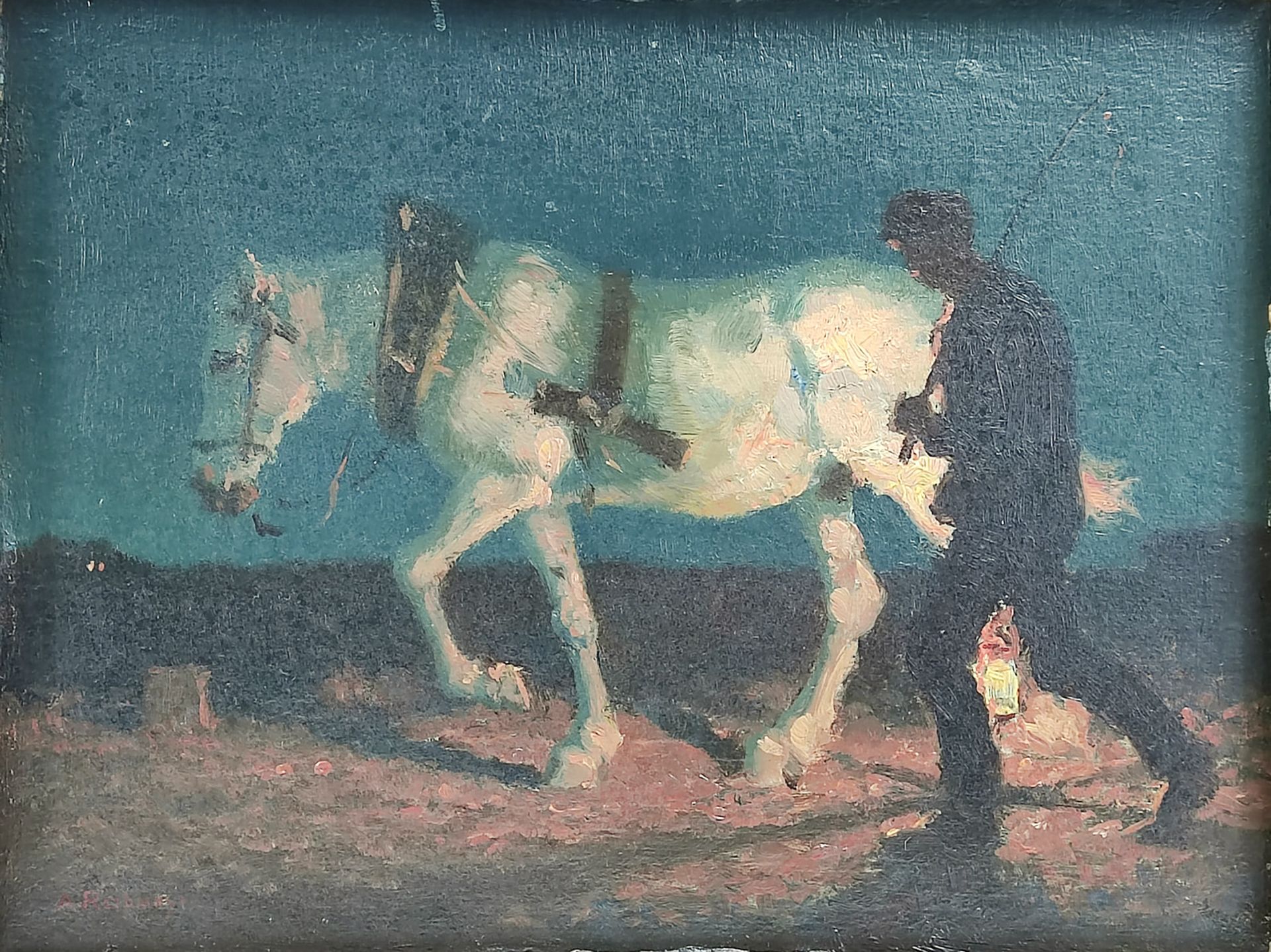 Albert Reibmayr (1881-1941),"Heimweg mit Pferd" Öl/Platte - Image 2 of 4