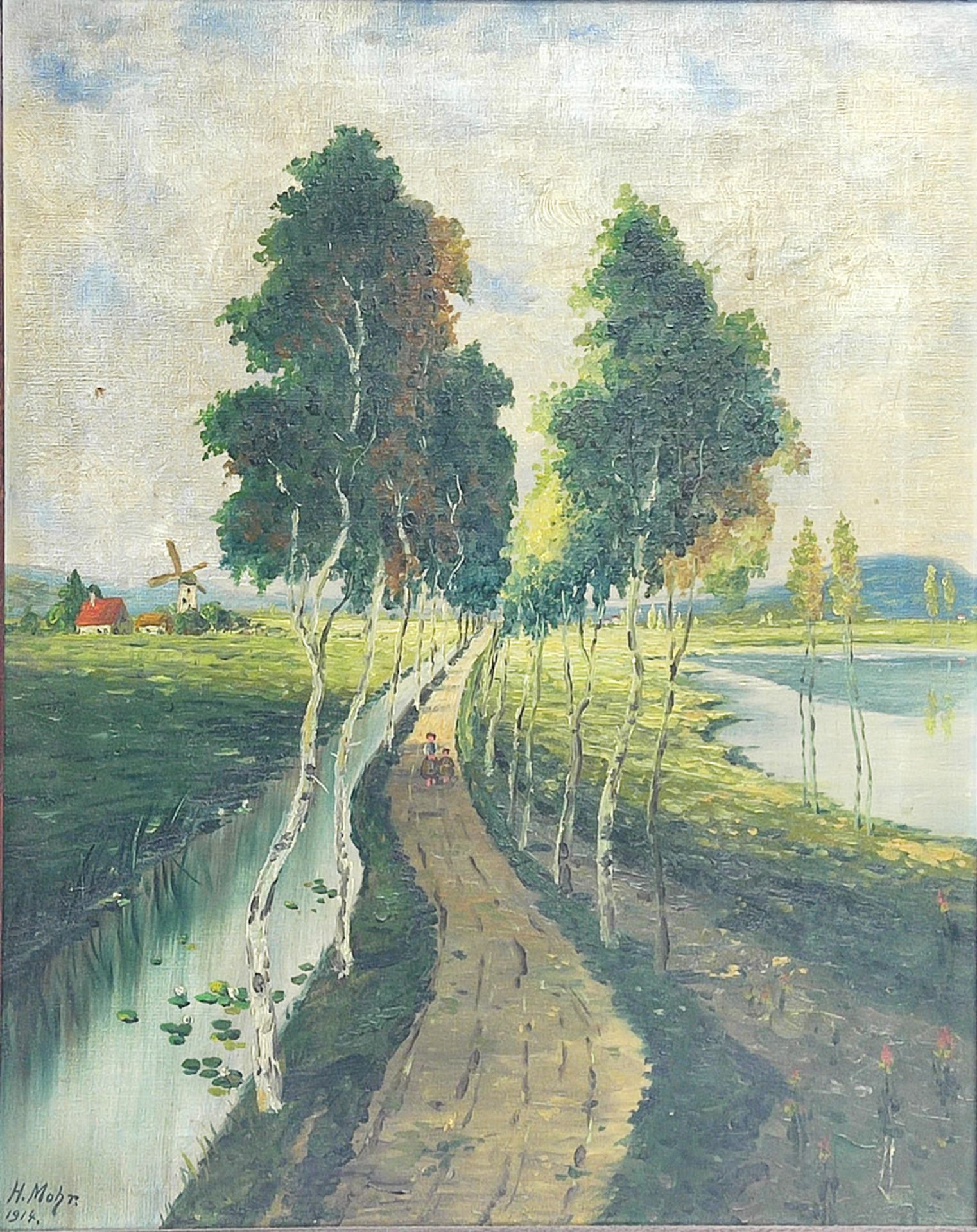 H.Mohr, 19./20.Jh., "Birken am Fluss" sig./dat. 1914 - Image 2 of 4