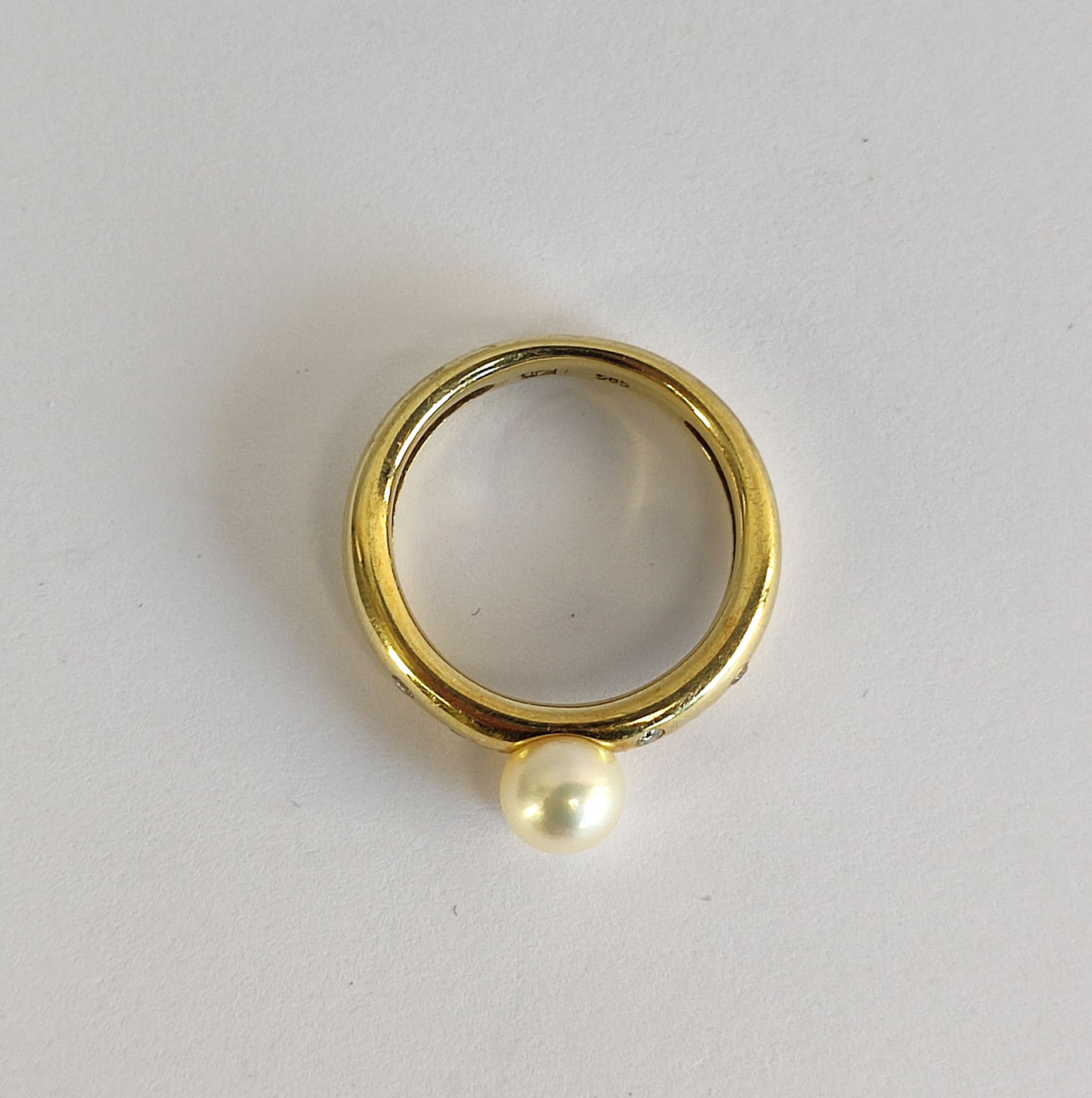 Ring 585 Gelbgold mit gewachsener Perle und Brillanten - Bild 2 aus 3