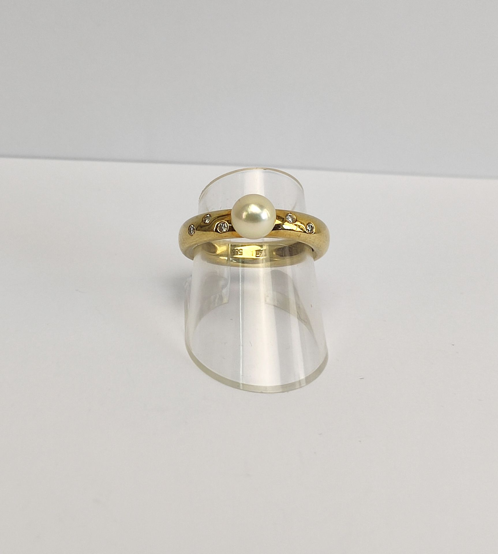 Ring 585 Gelbgold mit gewachsener Perle und Brillanten - Bild 3 aus 3