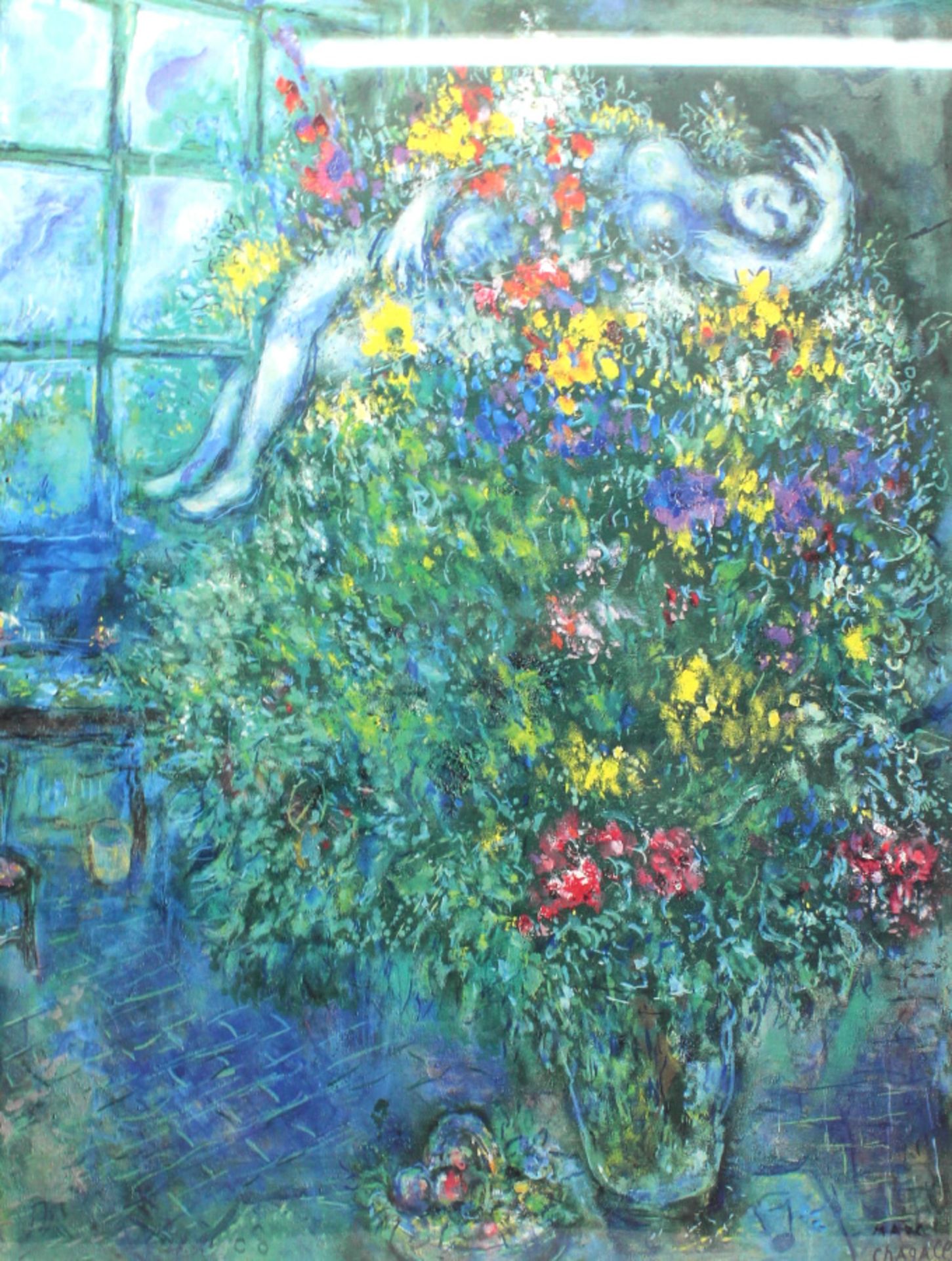 Farboffsetlithographie, Marc Chagall - Frau im Blumenstrauß,