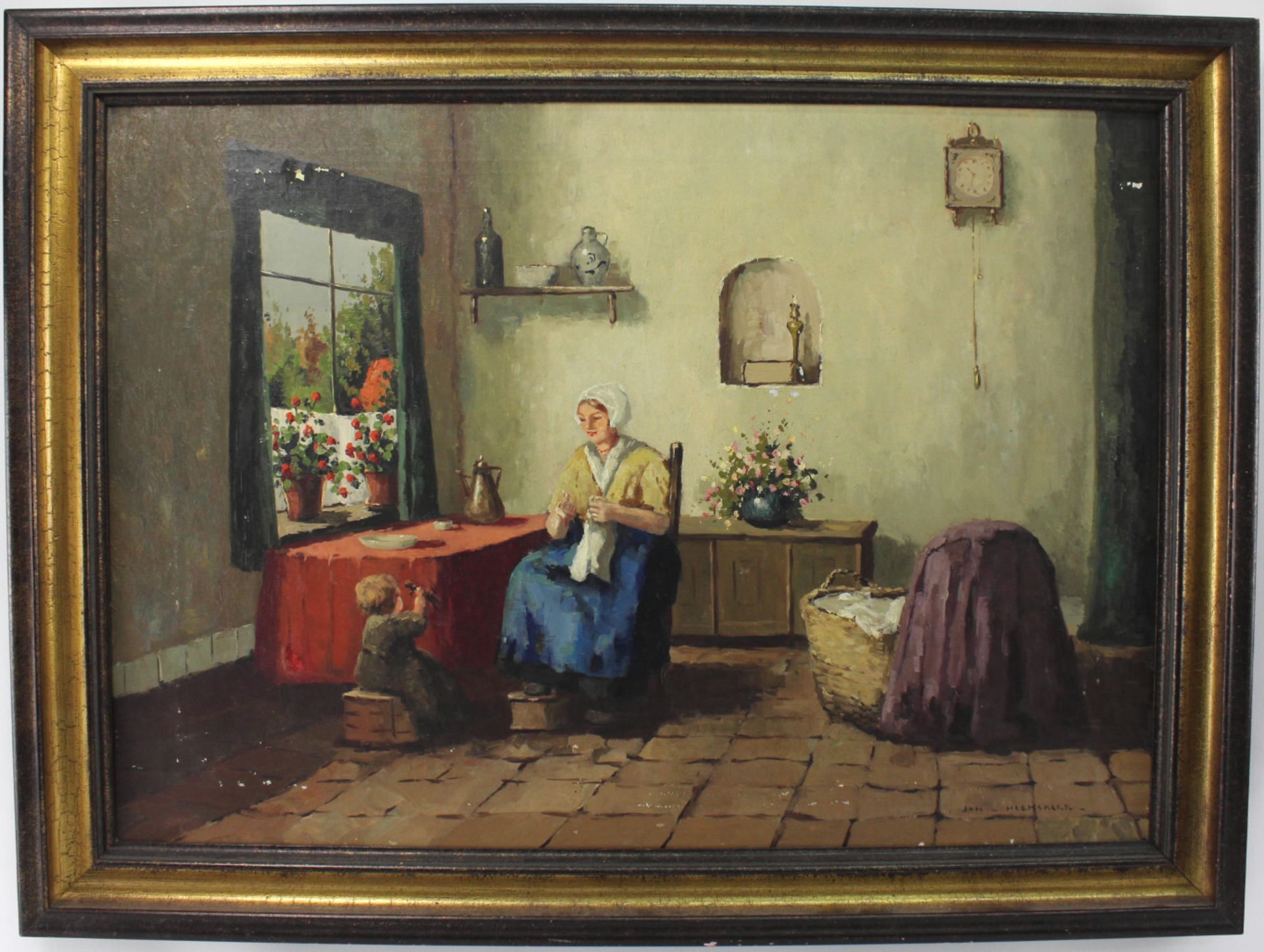 Jan van Heemskerk, 19./20.Jh., "Mutter mit Kind in der Stube"