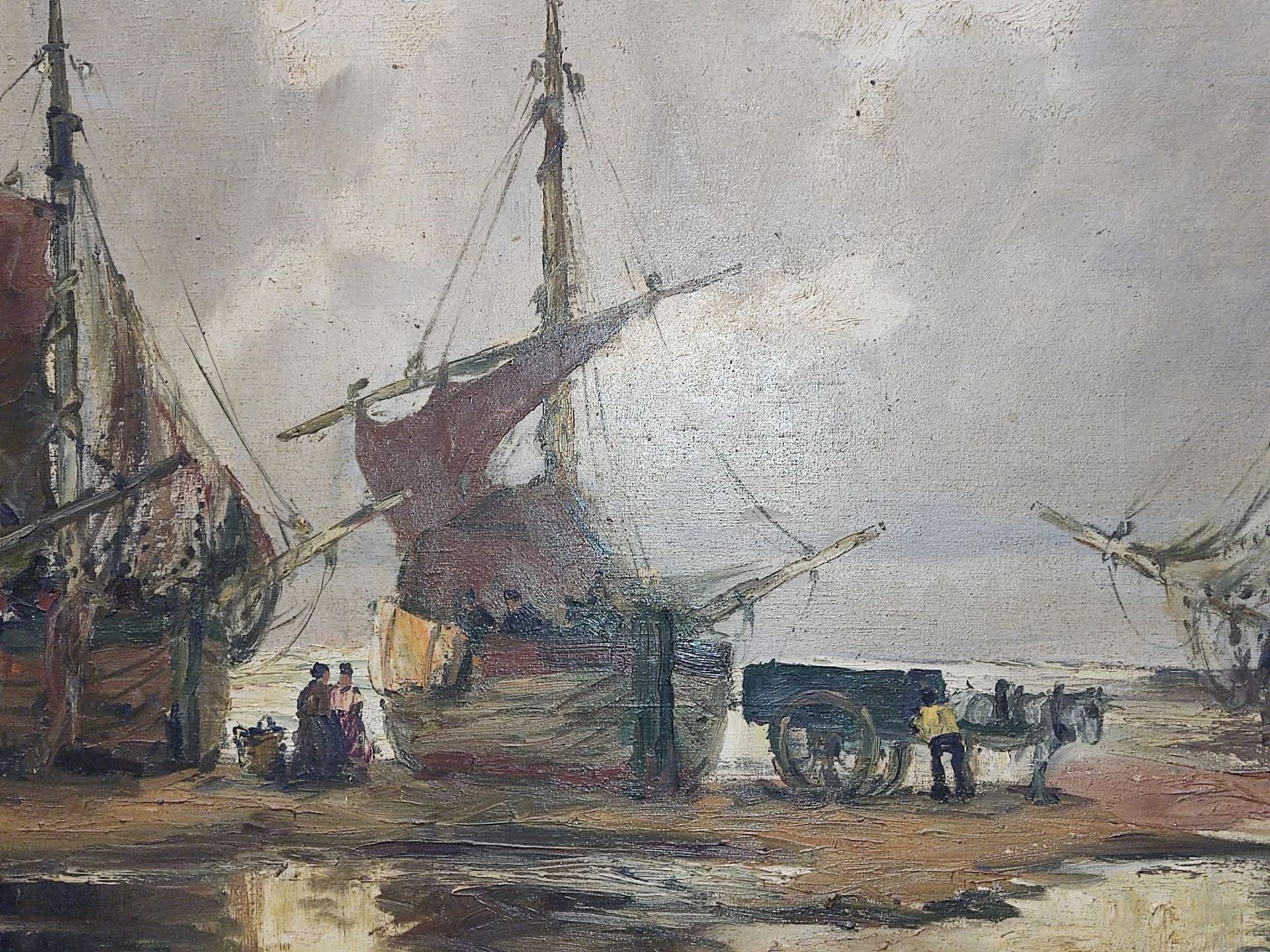 Carl Fey (1867-1939) "Fischkutter am Strand" Düsseldorf 1916 - Image 5 of 7