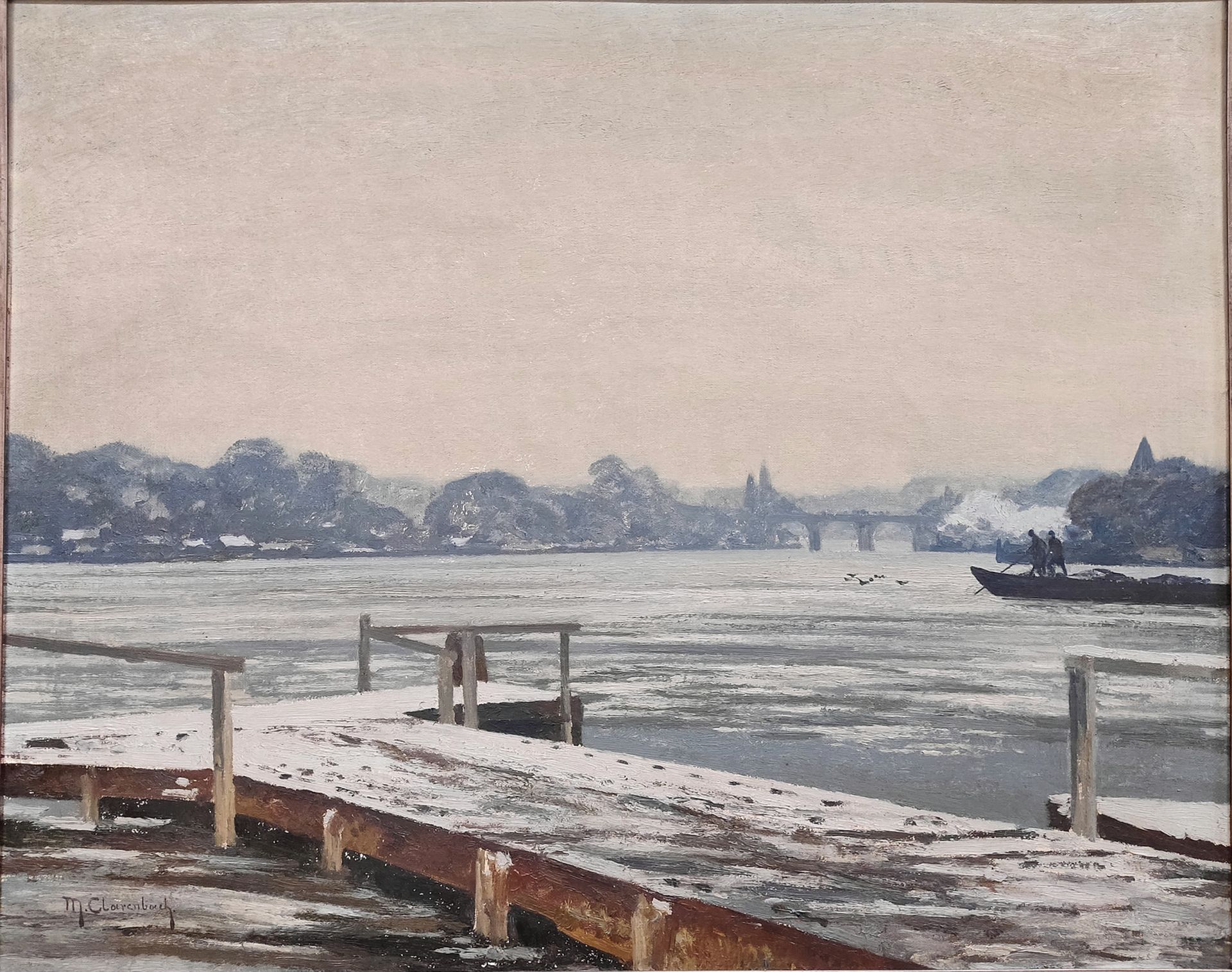 Max Clarenbach (1880-1952), "Winterliche Rheinlandschaft" Öl/Leinwand - Bild 2 aus 6