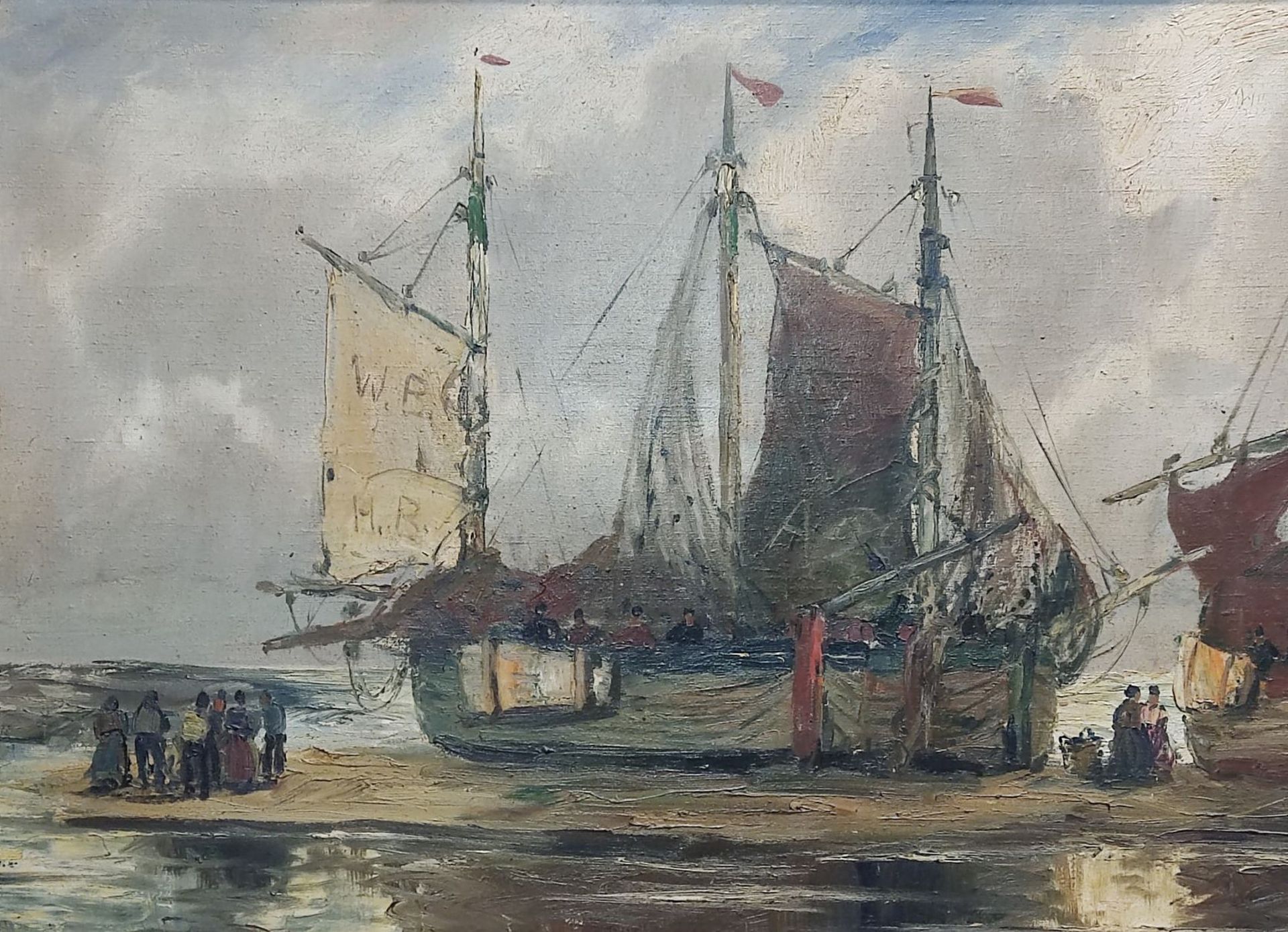 Carl Fey (1867-1939) "Fischkutter am Strand" Düsseldorf 1916 - Image 4 of 7