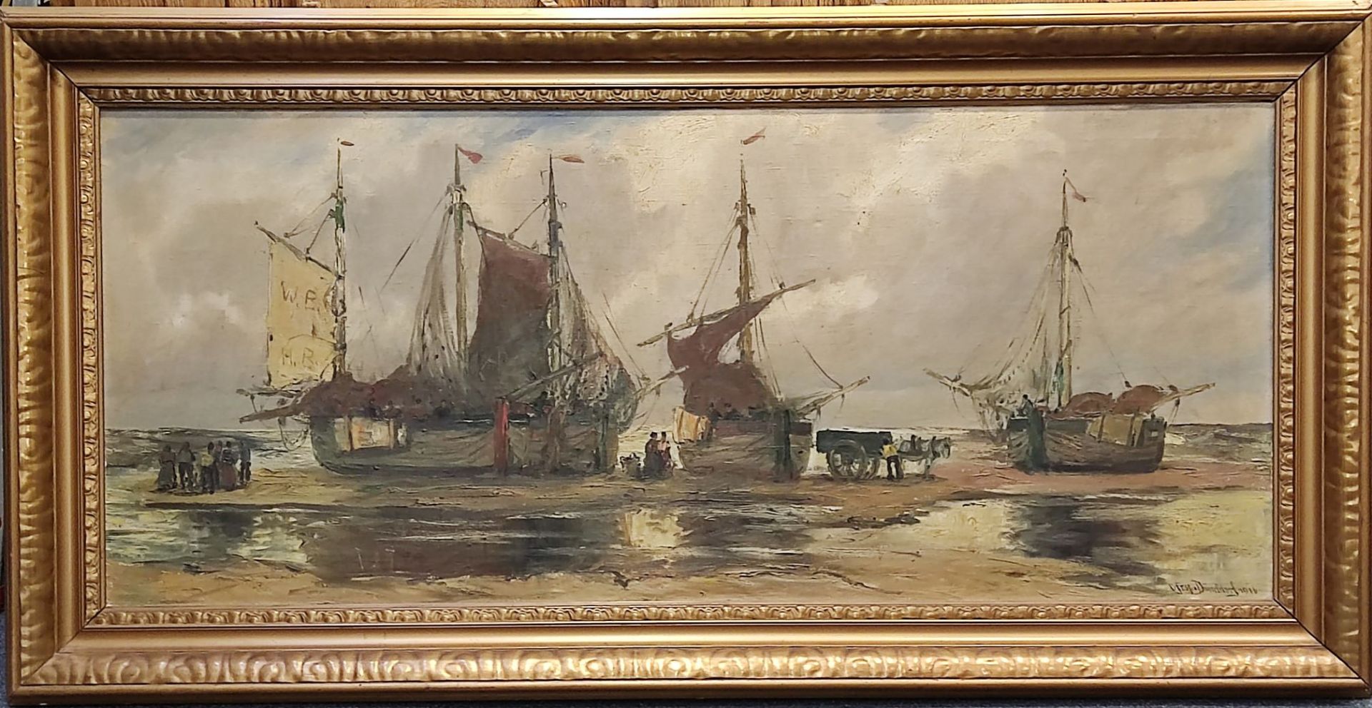 Carl Fey (1867-1939) "Fischkutter am Strand" Düsseldorf 1916