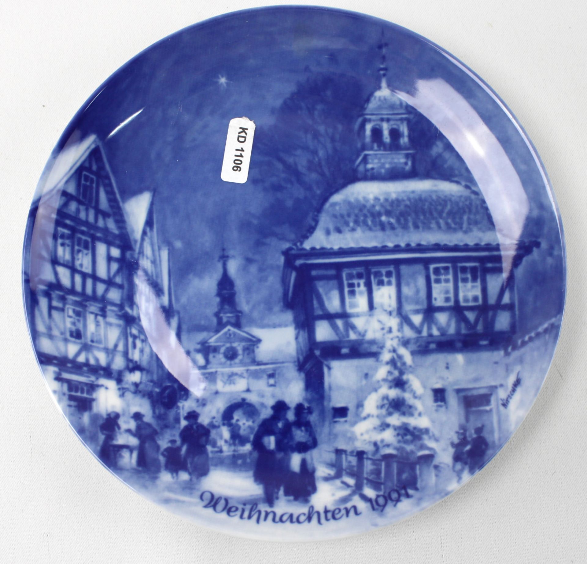 Wandteller "Weihnachten 1991" Genuine Blue China