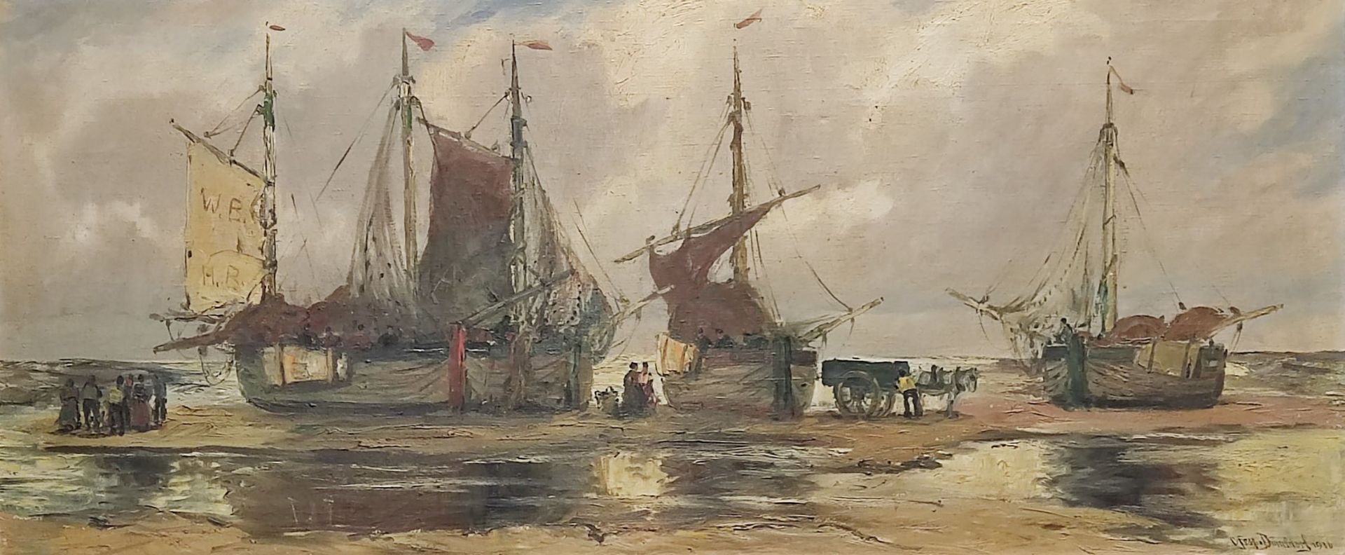 Carl Fey (1867-1939) "Fischkutter am Strand" Düsseldorf 1916 - Image 2 of 7