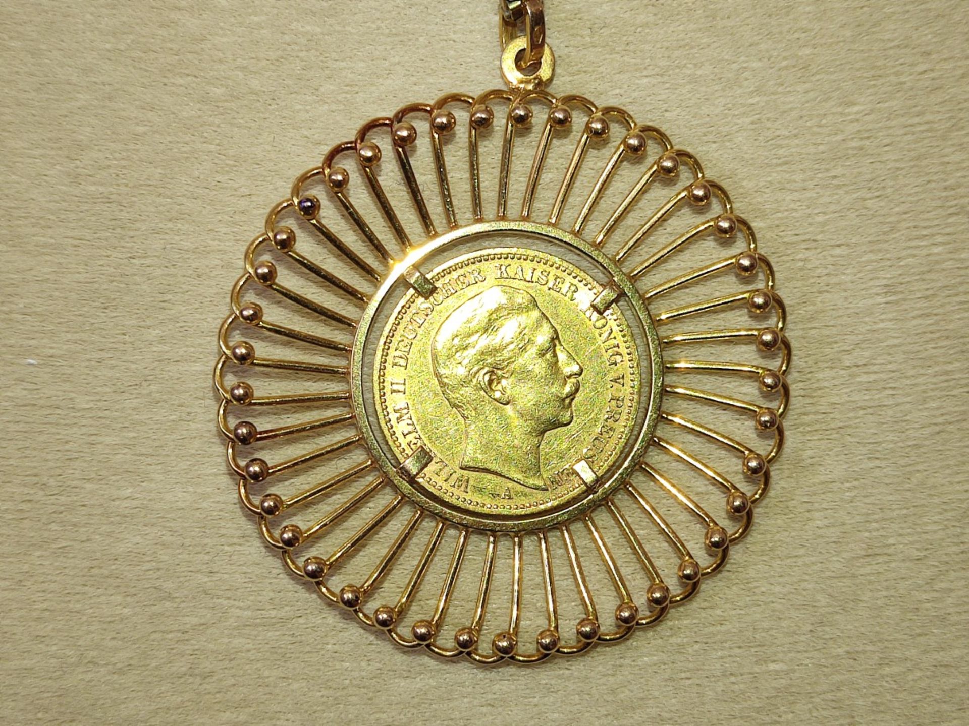 Münzanhänger, Gold 900/750, Wilhelm II., Deutsches Reich 1899