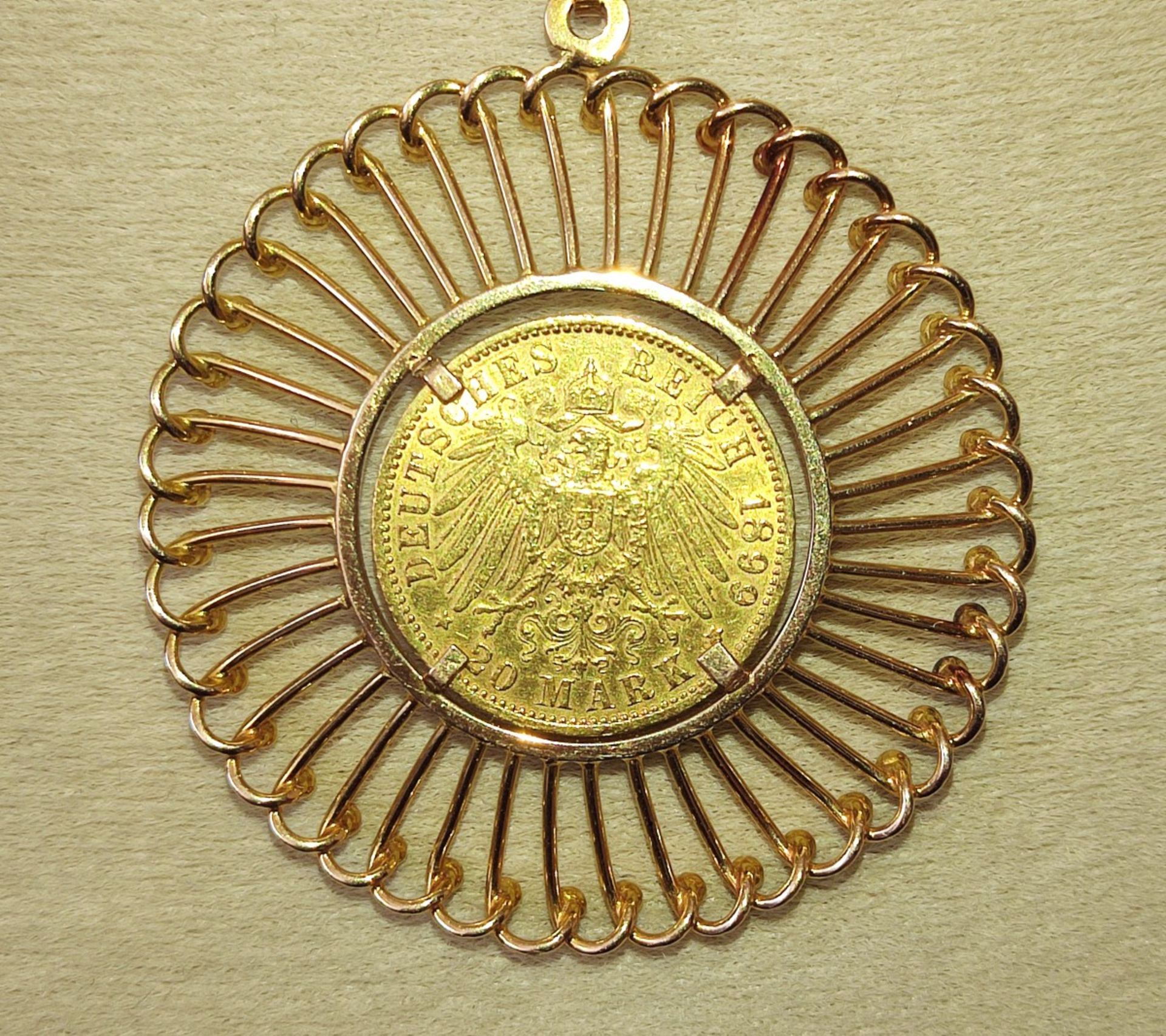 Münzanhänger, Gold 900/750, Wilhelm II., Deutsches Reich 1899 - Bild 2 aus 2