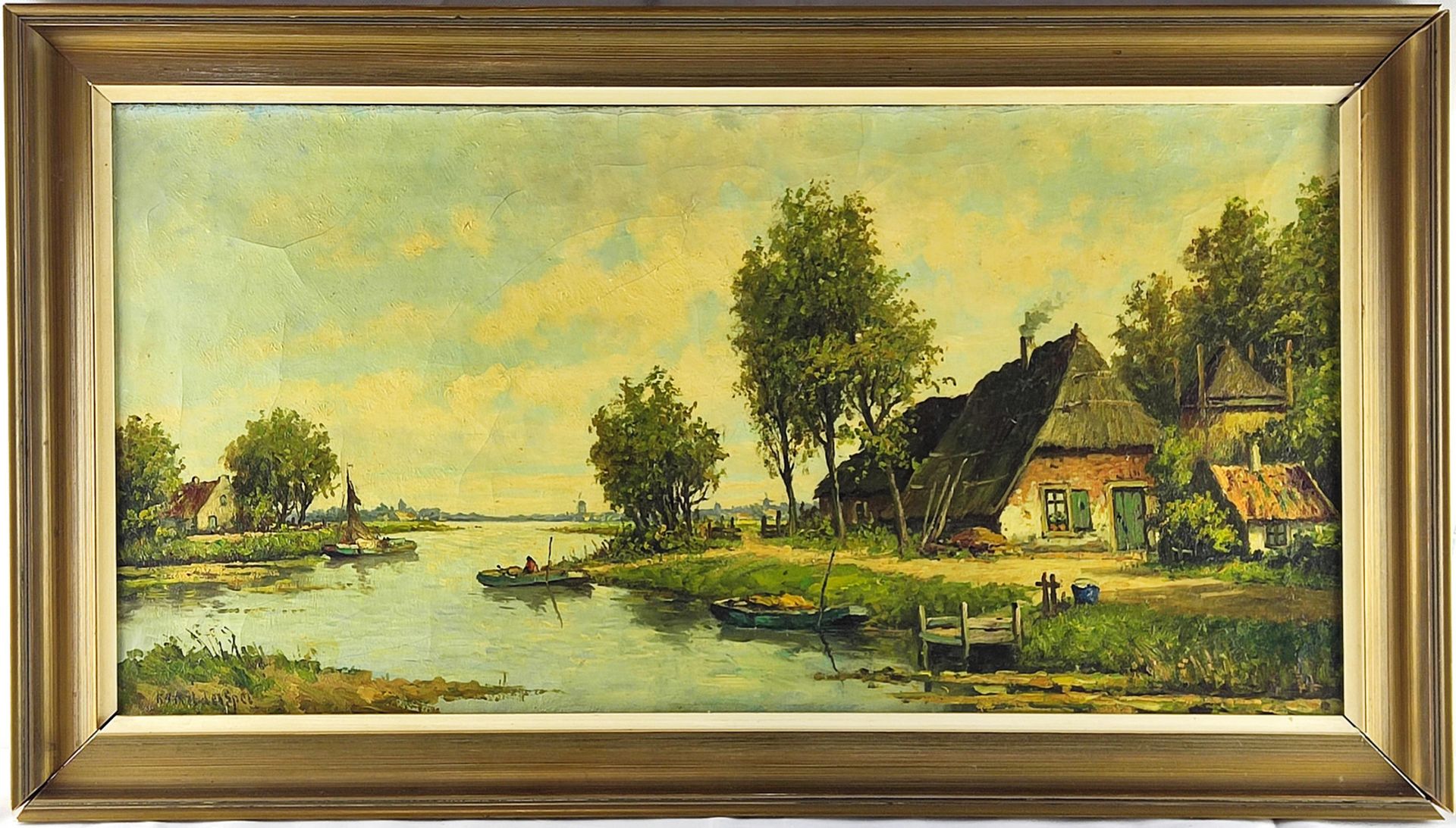 "Bauernhaus am Fluss", unbek.Künstler 20.Jh