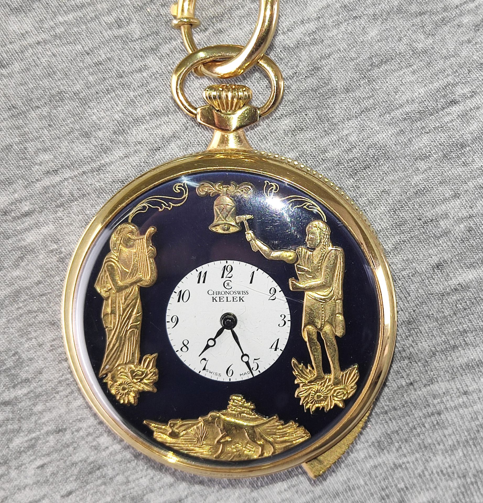 Taschenuhr KELEK Chrono Swiss vergoldet, Kette Gelbgold 333 - Bild 2 aus 4