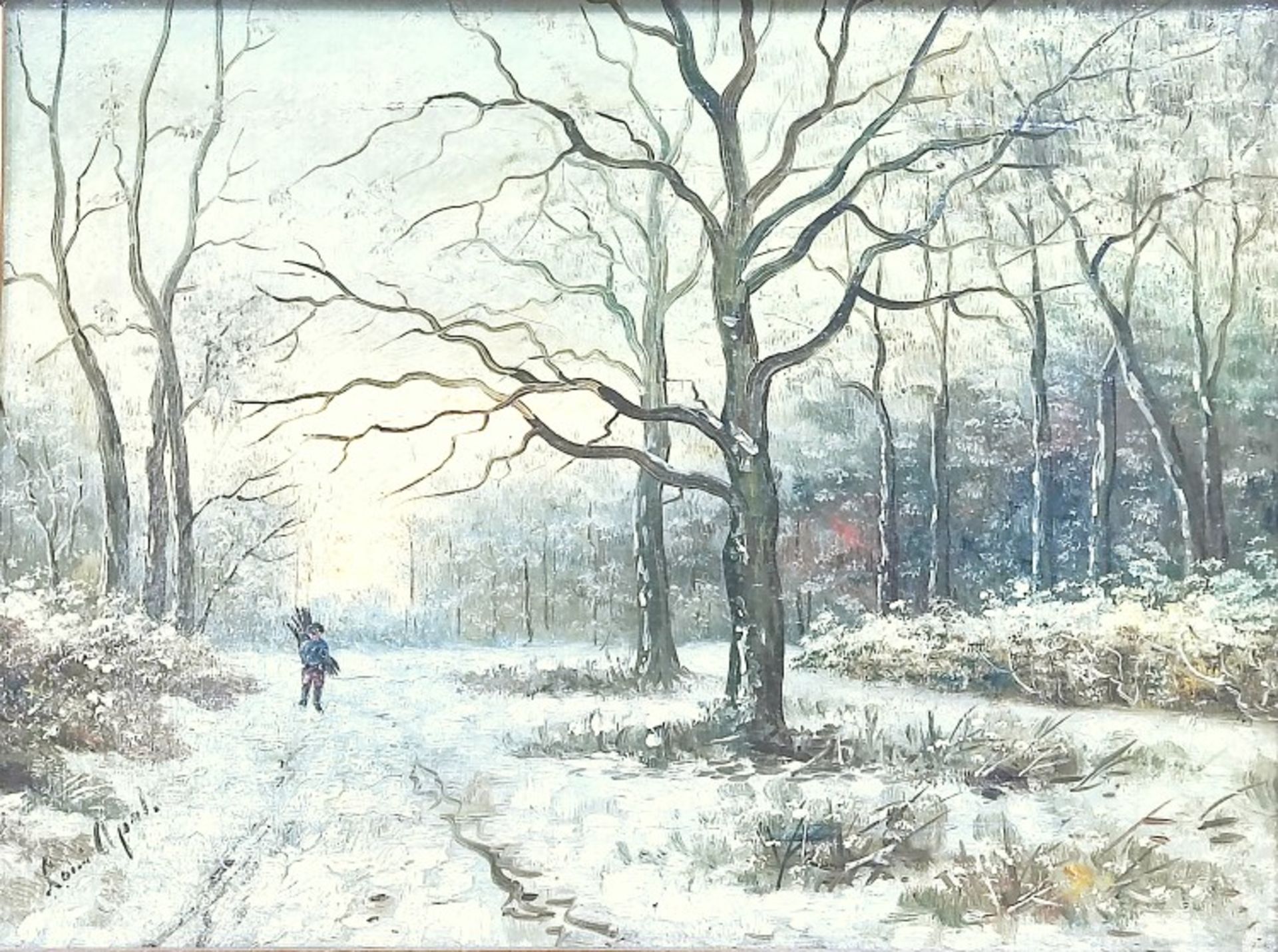 Louis Apol (1850 Den Haag-1936 ebd.) "Holzsammler in winterlicher Landschaft" - Image 2 of 4