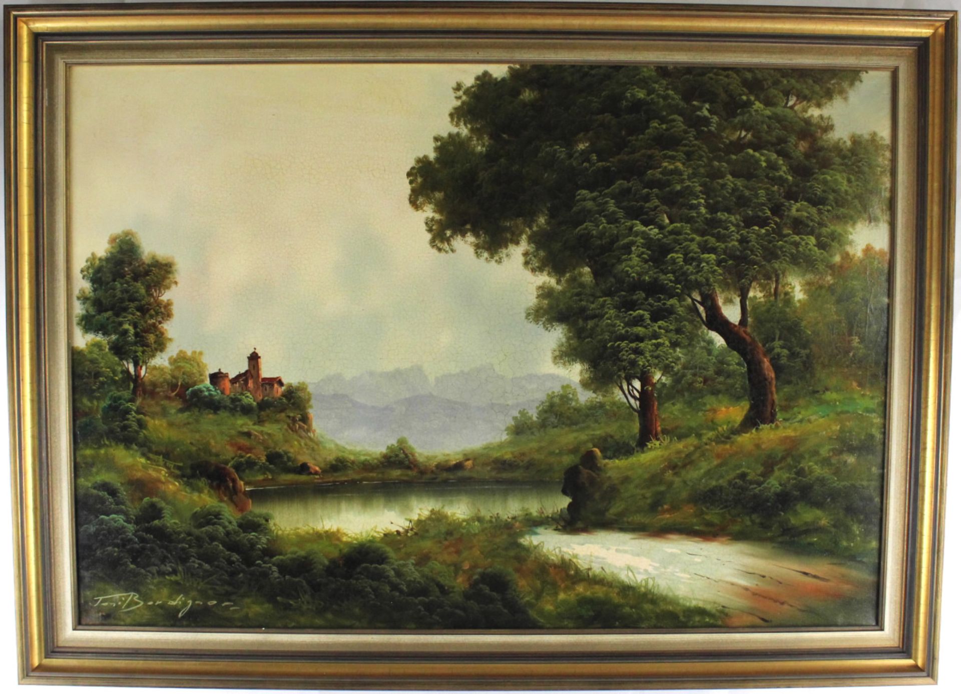 Toni Bordignon (1921 Italien) "Bewaldete Flusslandschaft mit Burg" - Bild 2 aus 3