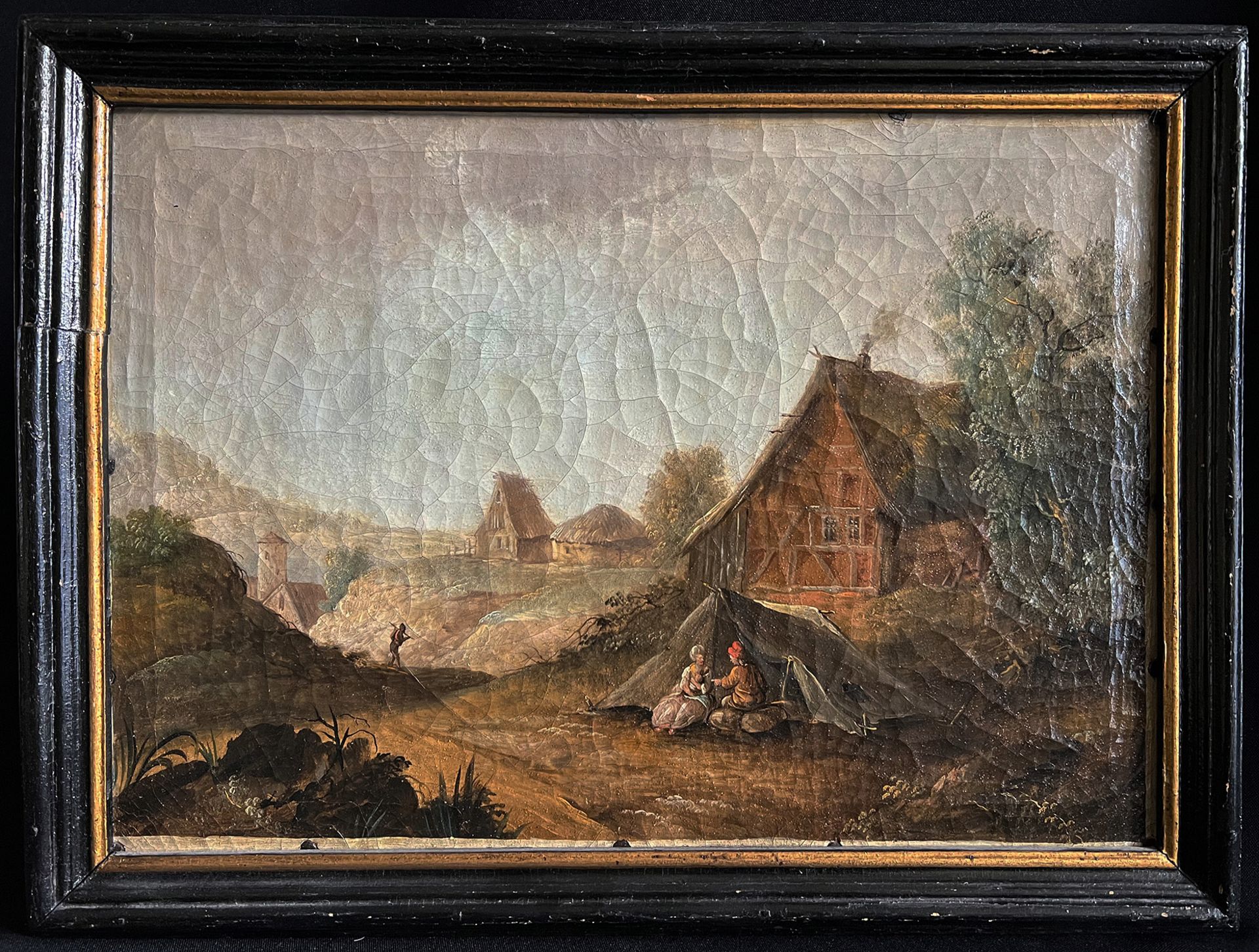 Unbekannter Künstler, Holland, 18. Jh., Rast im Zelt vor Bauernhof mit hügeliger Landschaft sowie - Image 3 of 8