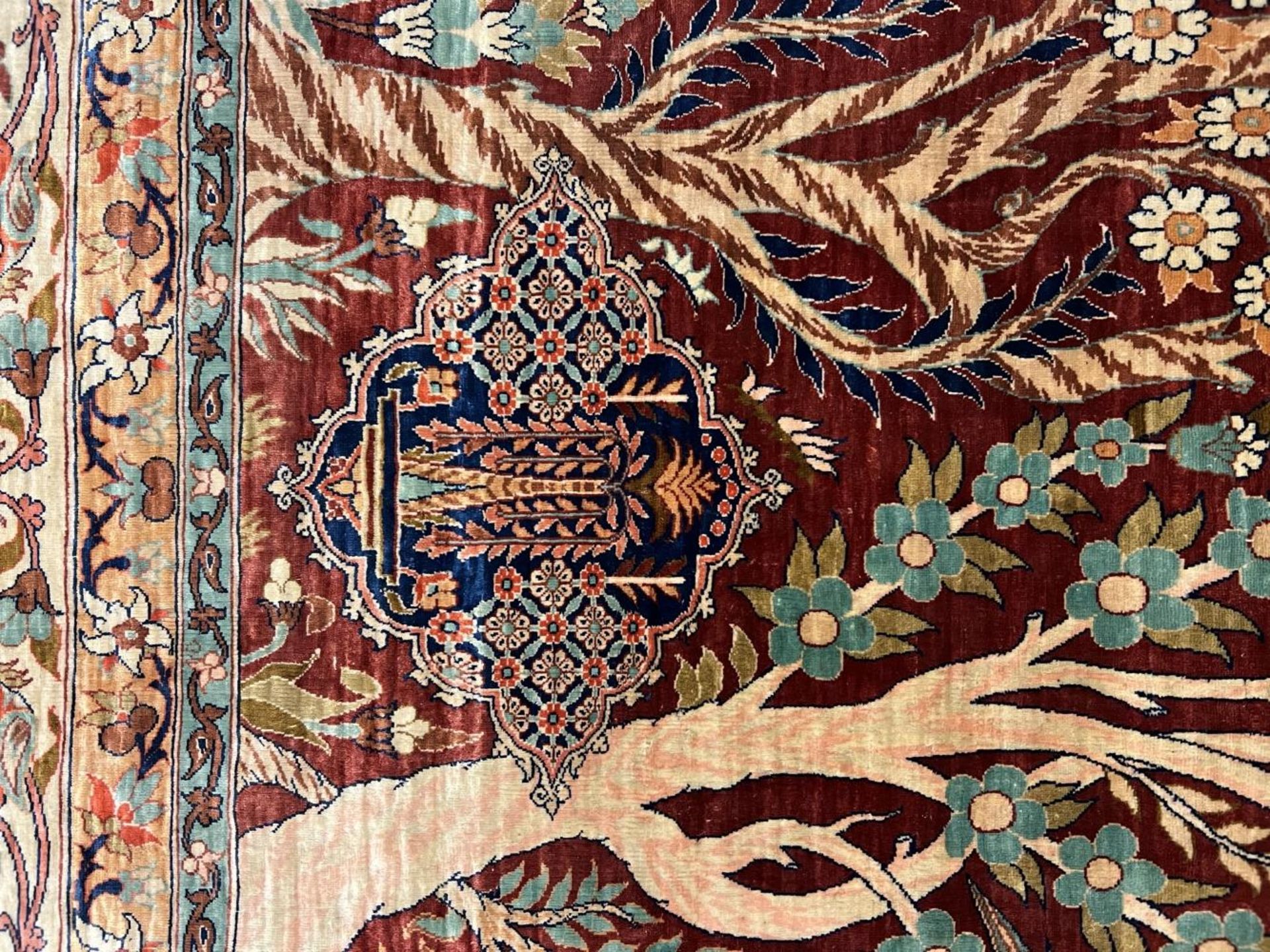 Seidenteppich, Hereke, Seide, Lebensbäume, Vögel, guter Zustand, 160 x 100 cm. Silk carpet, - Image 18 of 18