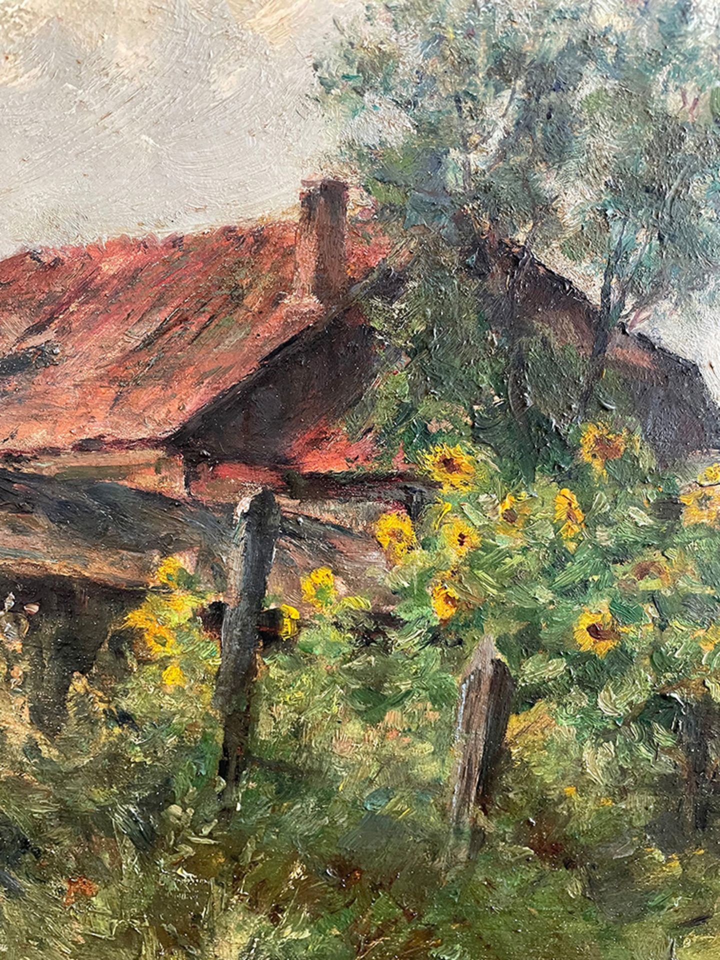 Georg WOLF (1882-1962), Bauernhaus mit Wiese und figürlicher Staffage, signiert, Öl auf - Bild 4 aus 6