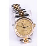 Rolex, Oyster Perpetual Date Just, Armbanduhr, goldfarbenes Zifferblatt mit Diamanten als Uhrzeiten,