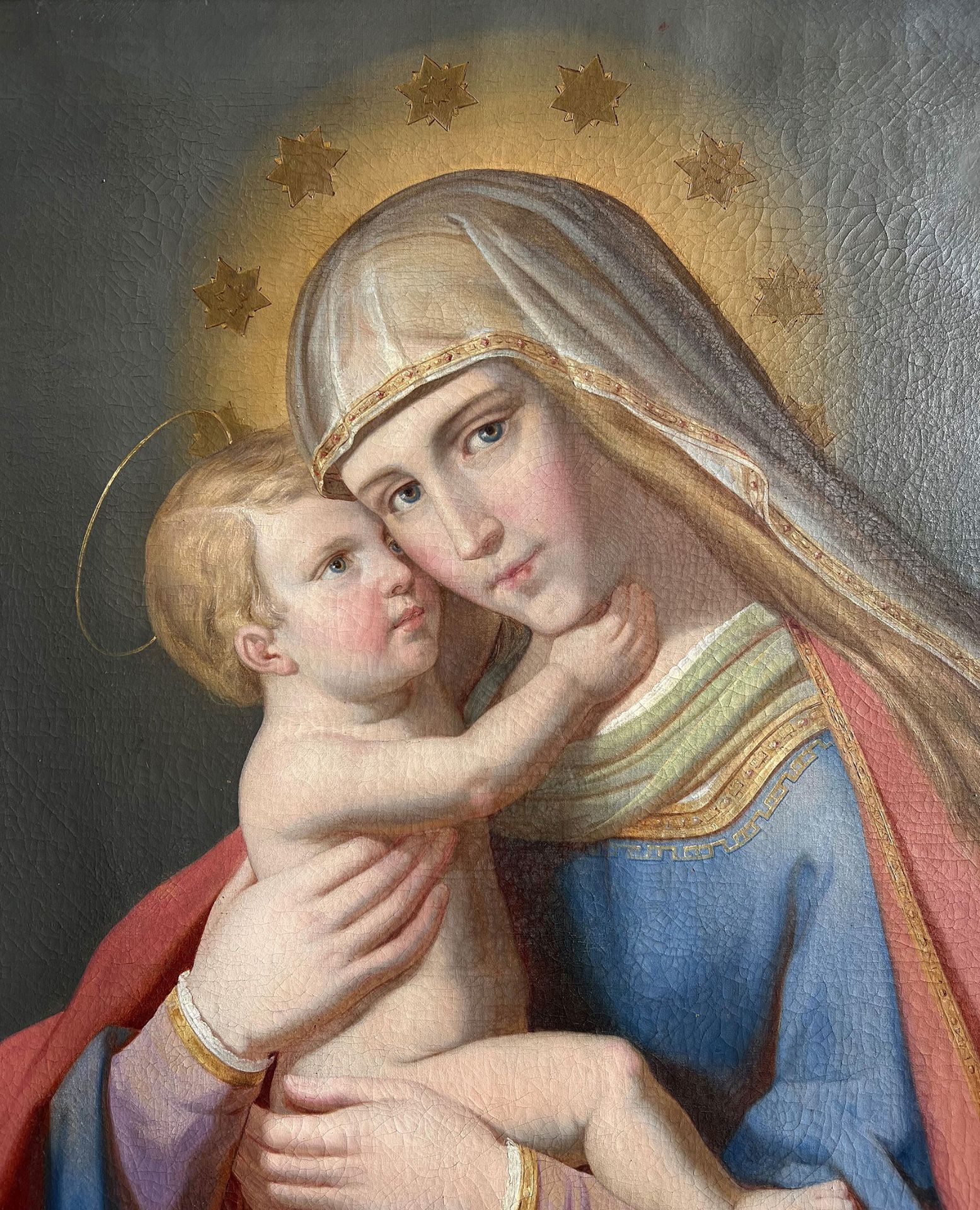 Maria mit dem Jeusknaben/ St. Mary with baby Jesus. Nazarener bzw Präraffaelitisch, Mitte 19. Jh., - Image 4 of 5