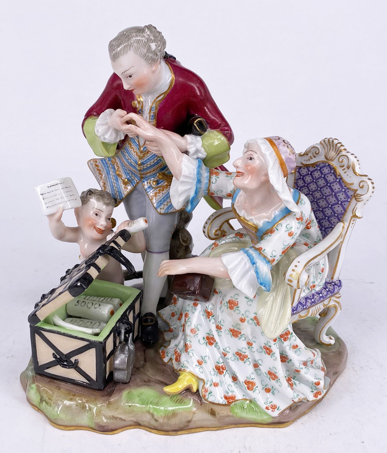 Meissen, Figurengruppe "Die verliebte Alte" oder "Geldheirat", Modell von J.J. Kaendler 1765,