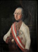 18. Jh., Portrait eines Würdenträgers in Uniform mit Orden, Altersspuren, Farbverluste,