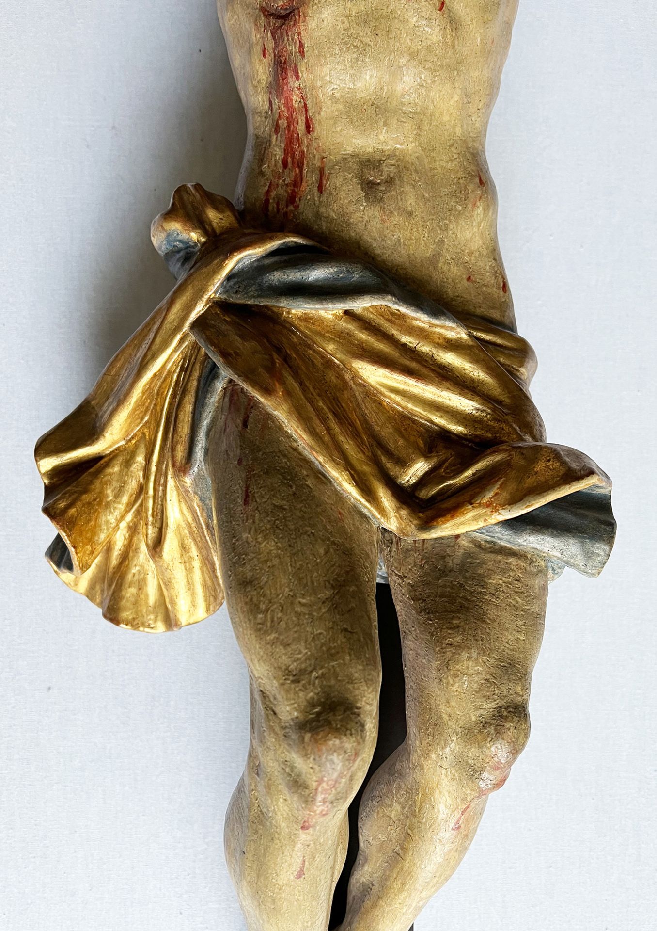 Corpus Christi, 19. Jh., barock, Holz, farbig gefasst, Lendenschurz vergoldet, Dreinageltypus, - Bild 2 aus 5