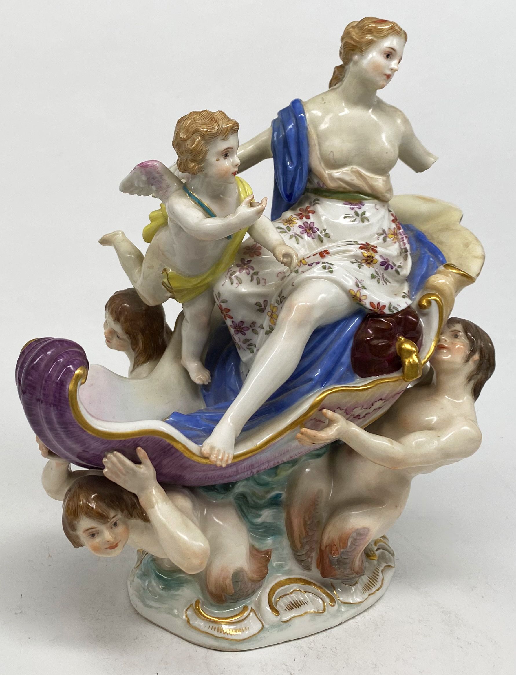 Meissen, Triumph der Venus mit Amor, in einer Muschelschale sitzend, getragen von drei Tritonen, - Image 2 of 6