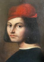 Unbekannter Maler, Italien, 18. Jh., Renaissancemotiv, Herr mit roter Kopfbedeckung, Öl/Lwd, aufgez.