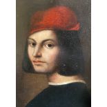Unbekannter Maler, Italien, 18. Jh., Renaissancemotiv, Herr mit roter Kopfbedeckung, Öl/Lwd, aufgez.