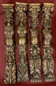 4 große Karyatidfiguren, 1. H. 20. Jh., Holz. 2 Männer und 2 Frauen. Mit blattförmiger Sockelzone