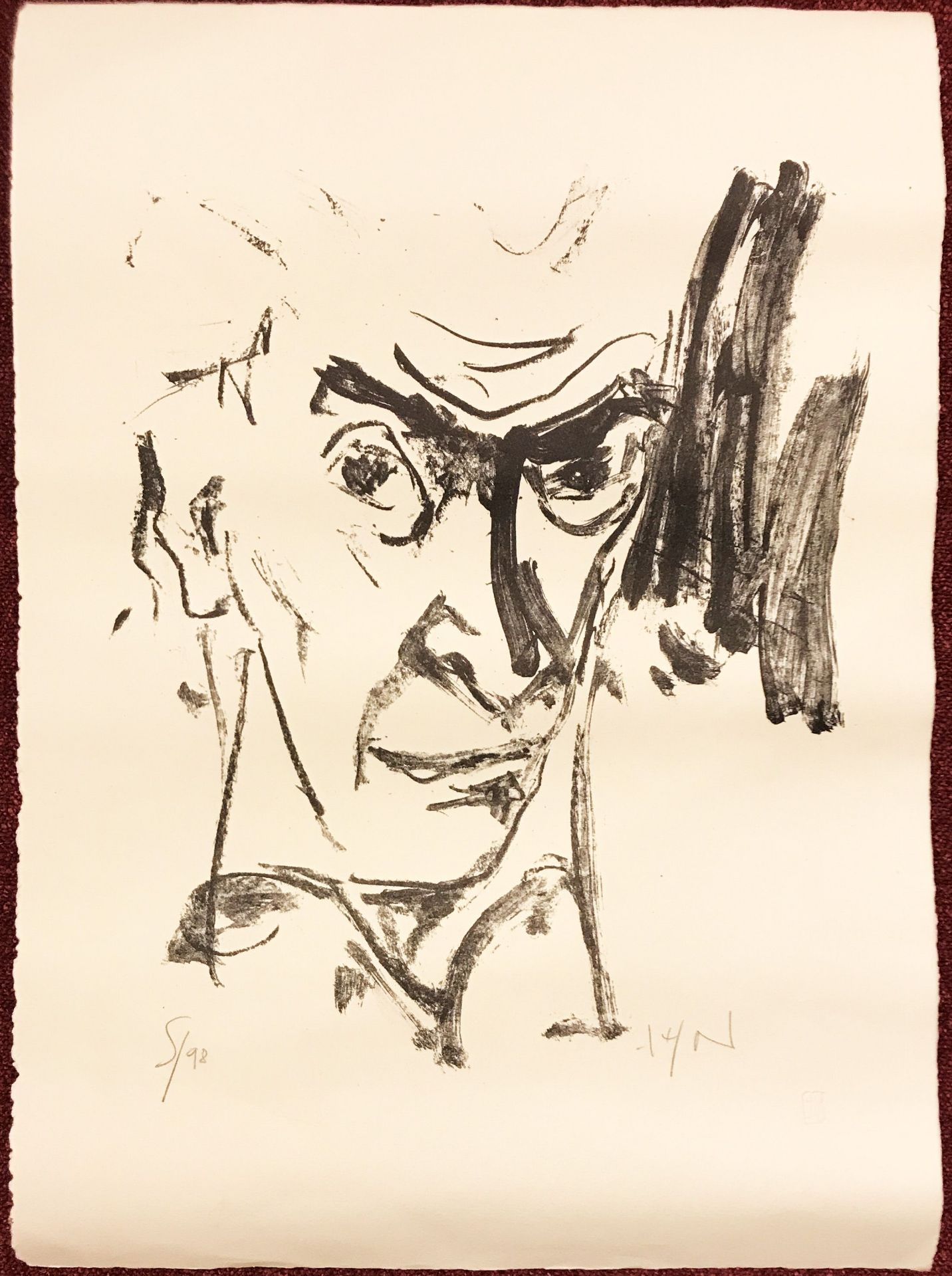 Heinz Tetzner, Männerportrait, wohl Selbstbildnis, Lithographie, signiert und nummeriert, 55 x 39