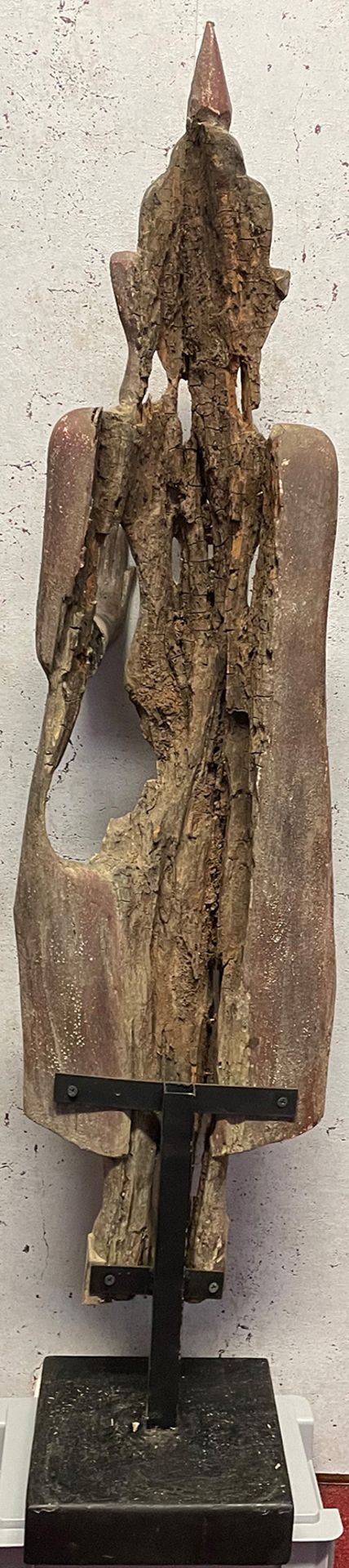 Stehender Buddha, Holz, auf Sockel montiert, Gesamthöhe 112 cm - Bild 3 aus 4