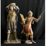 2 Figuren von römischen Soldaten, Holz, farbig gefasst/ two figures of Roman soldiers, wood,