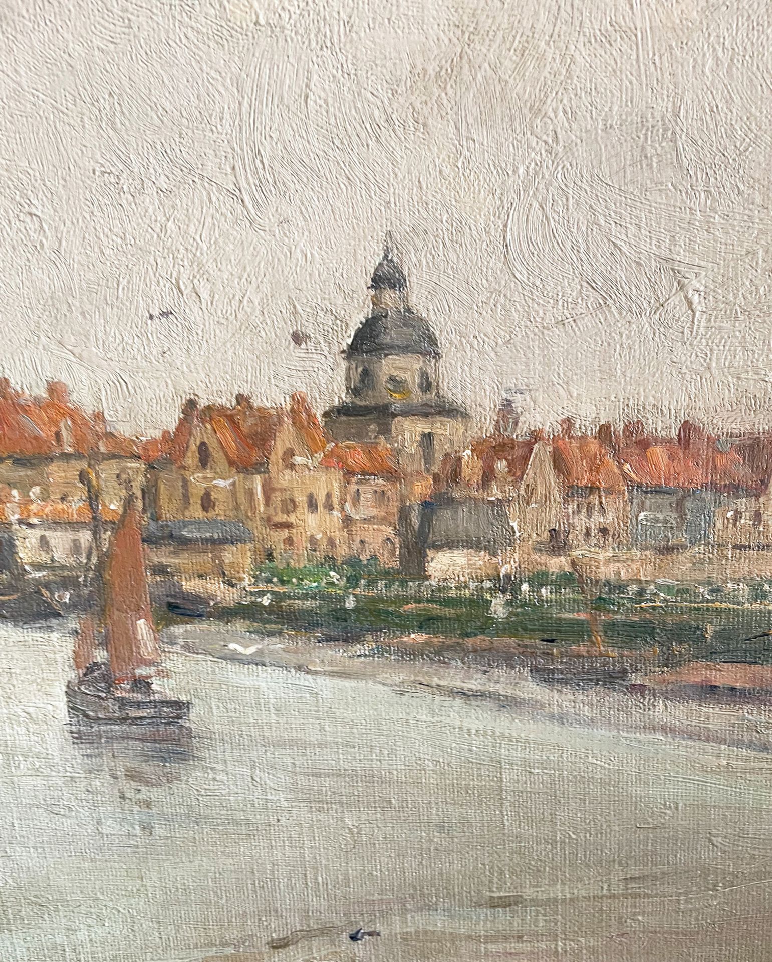 Georg HAMBÜCHEN (1901-1971) Konvolut: 1 x Segelboote am Strand vor der Stadt, signiert, Öl/Lwd; - Bild 2 aus 8