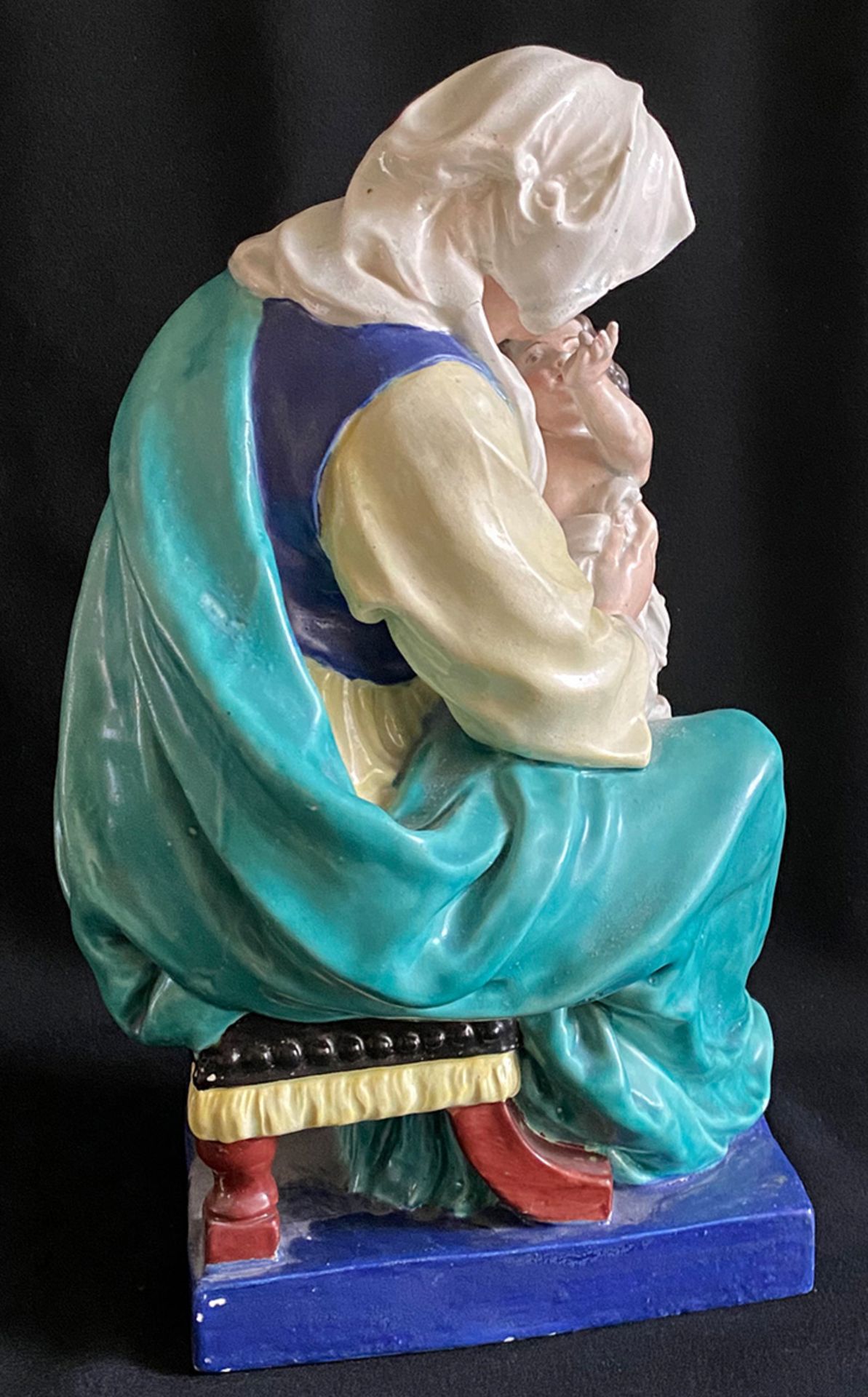 Maria mit Kind, Keramik, farbig gefasst, Altersspuren, H. 34 cm - Bild 4 aus 4