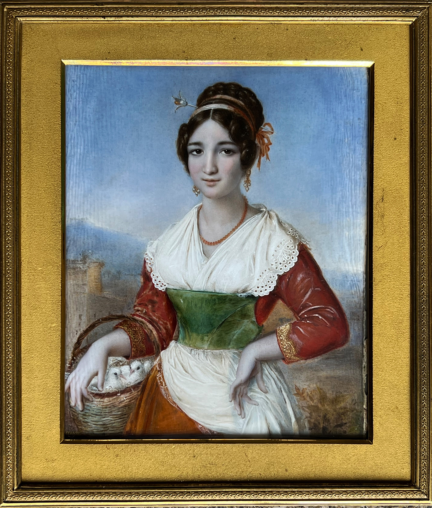 Bianca FESTA (1802-1884), Portrait einer schönen Römerin mit rotem Kleid, weißer Spitzenbluse und - Image 2 of 10