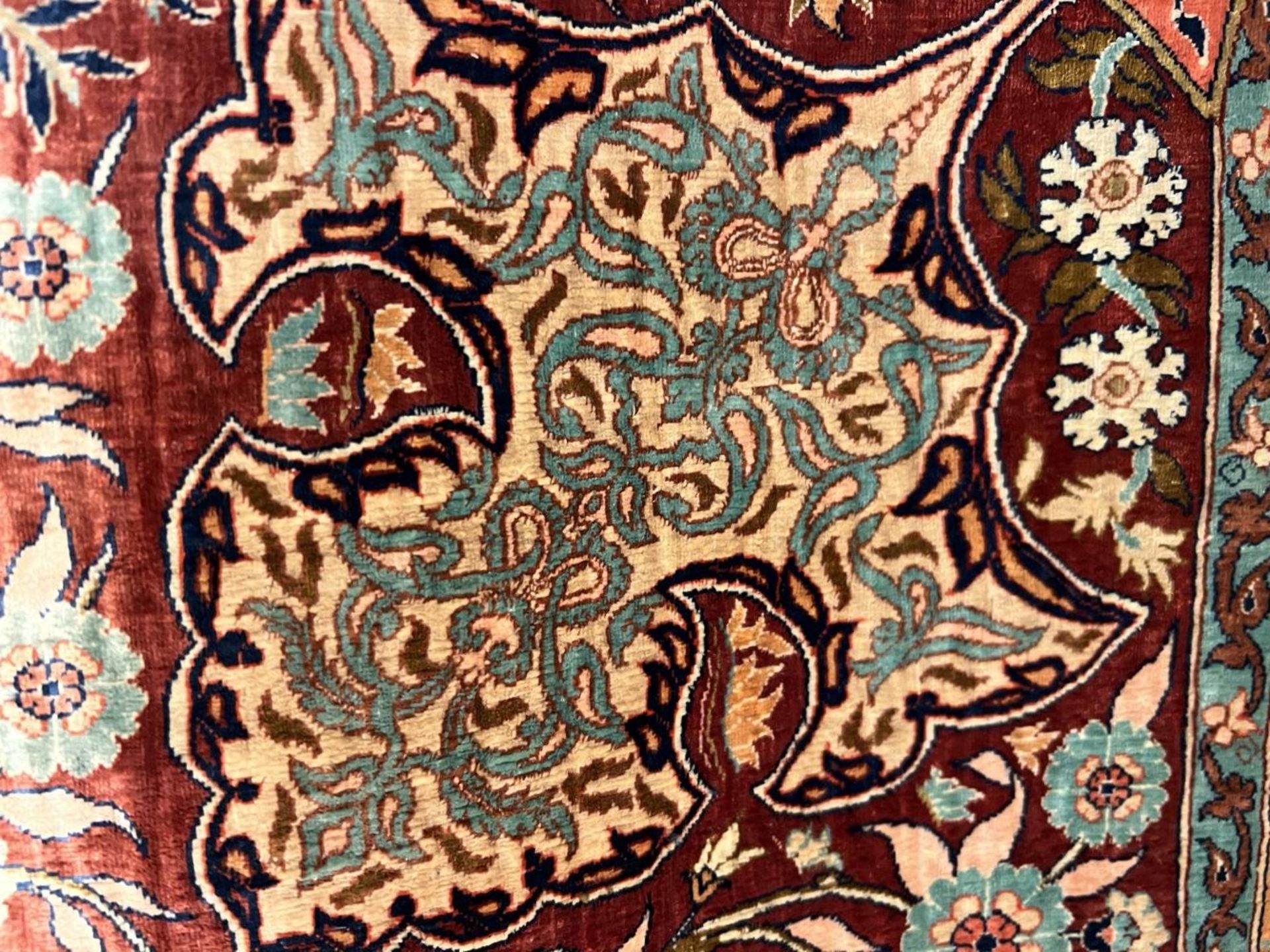 Seidenteppich, Hereke, Seide, Lebensbäume, Vögel, guter Zustand, 160 x 100 cm. Silk carpet, - Image 15 of 18