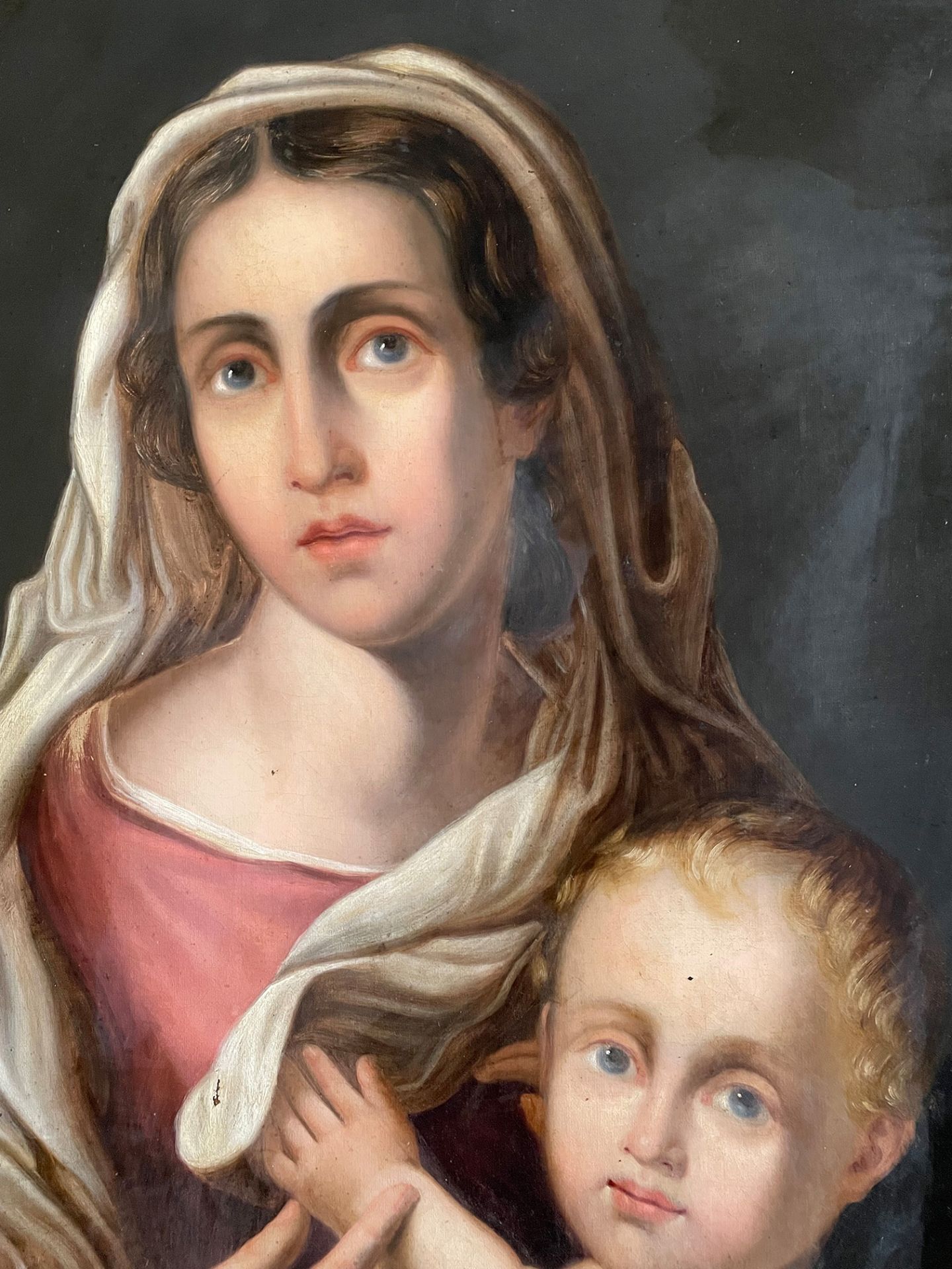 Madonna mit Kind, 19 J., Kopie nach Bartolomé Esteban Murillo (1617-1682), Öl/Lwd, Farbabplatzungen, - Image 3 of 6