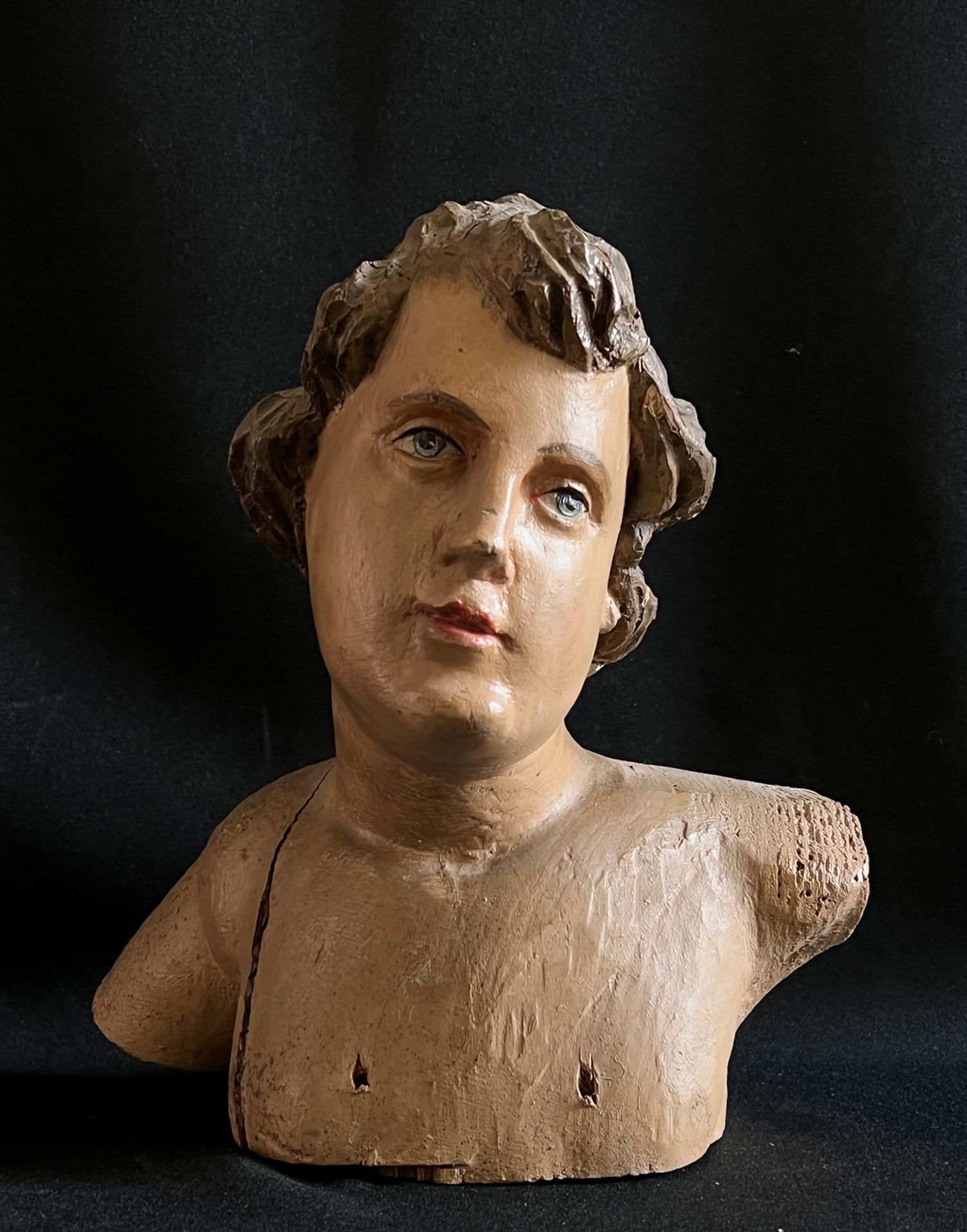 Büste des Hl. Sebastian, um 1800, Holz mit Farbfassung, Altersspuren, H. ca. 30 cm. / Bust of St.