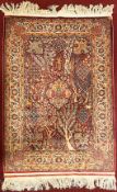 Seidenteppich, Hereke, Seide, Lebensbäume, Vögel, guter Zustand, 160 x 100 cm. Silk carpet,