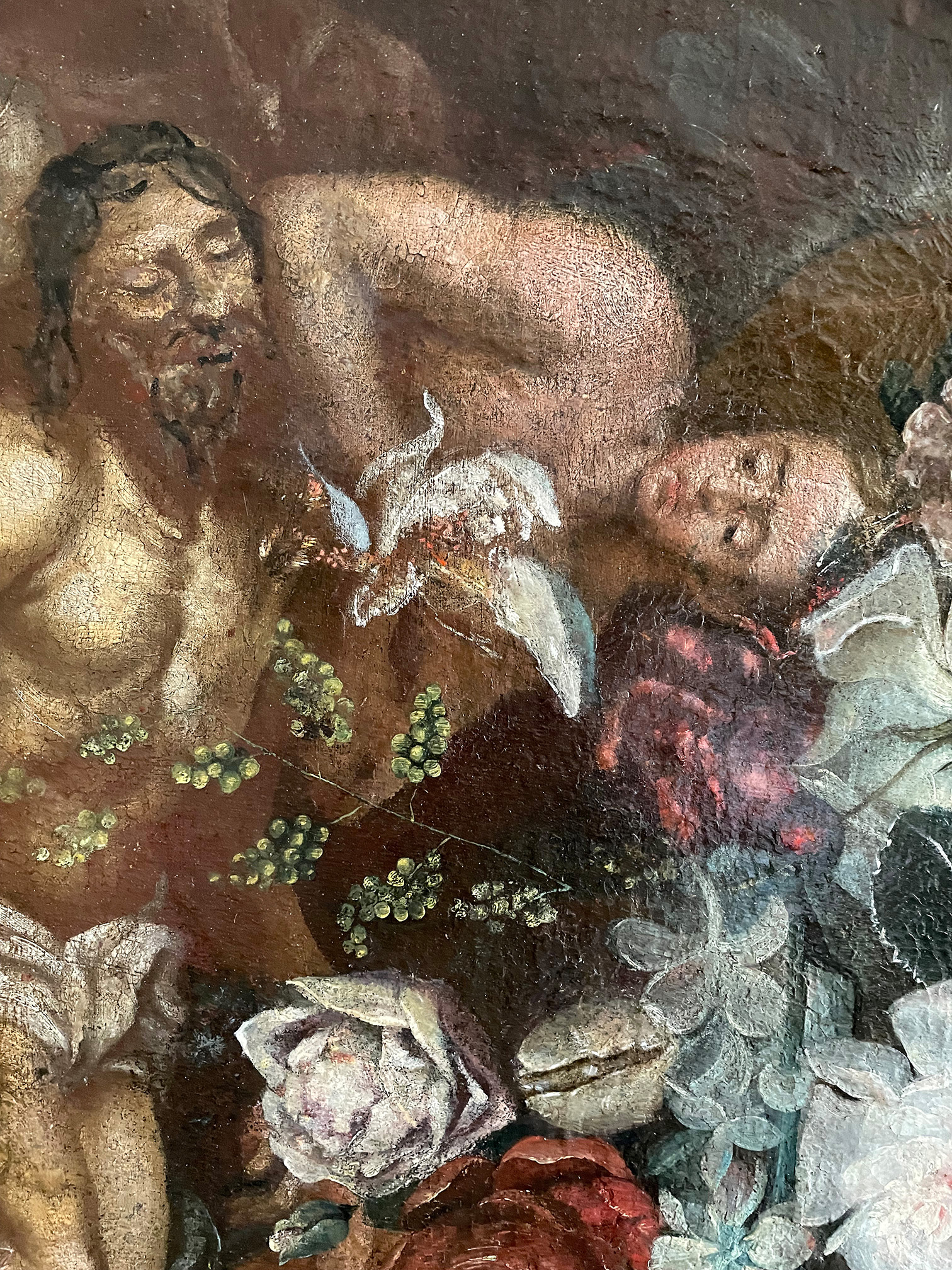 Unbekannter Maler, 18. Jh., Der Leichnam Christi mit Blumenbouquet, Tondo, Öl auf Leinwand auf - Image 2 of 3
