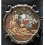 Unbekannter Maler, 18. Jh., Der Leichnam Christi mit Blumenbouquet, Tondo, Öl auf Leinwand auf