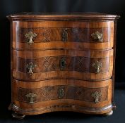 Kleine Modellkommode / Miniature chest of drawers. Barock, 18. Jh., Holz, furniert, mit Intarsien,