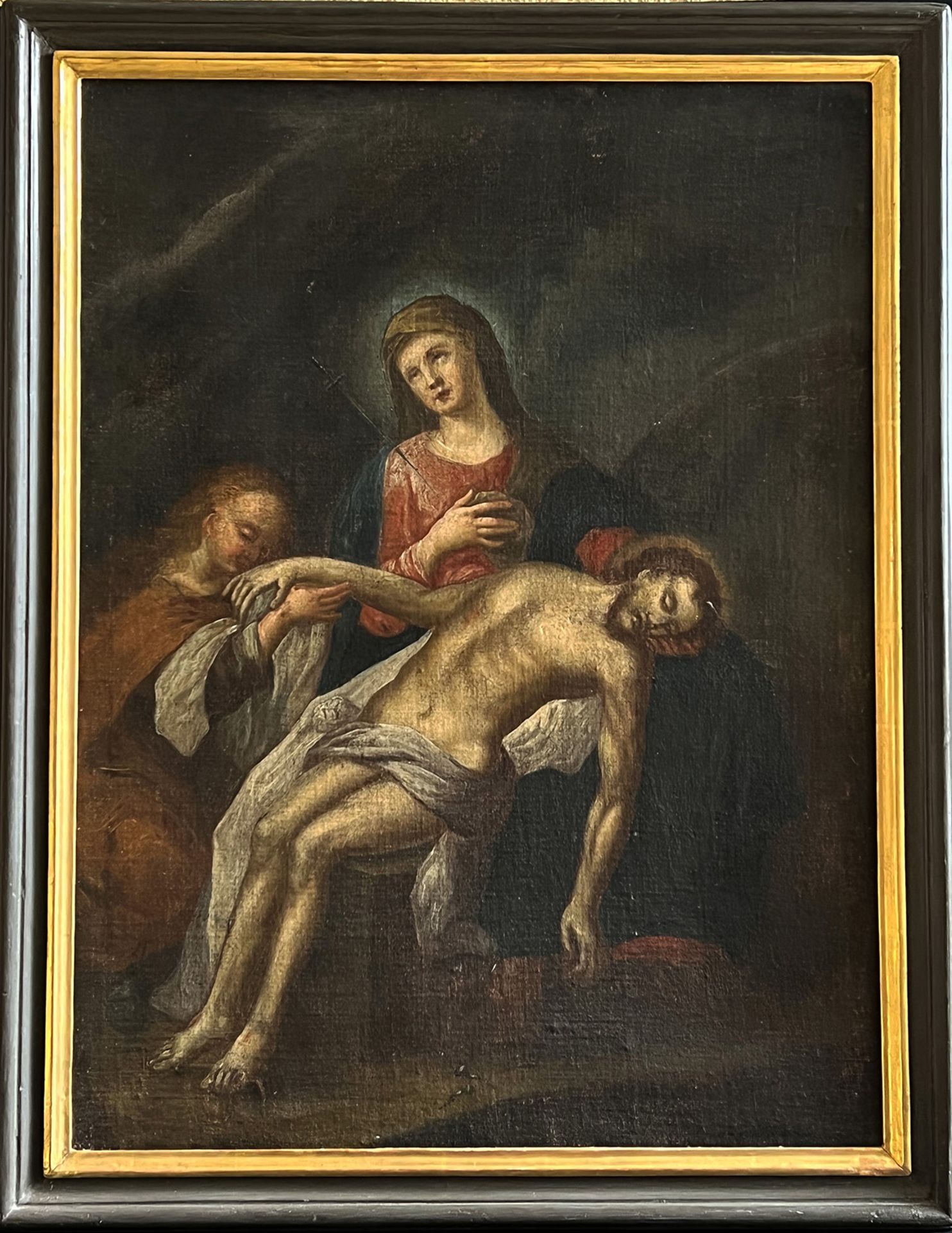 Fränkischer Künstler, 18. Jh., Pietà vor dunklem Hintergrund mit der Mutter Gottes, in deren Herz - Image 2 of 3